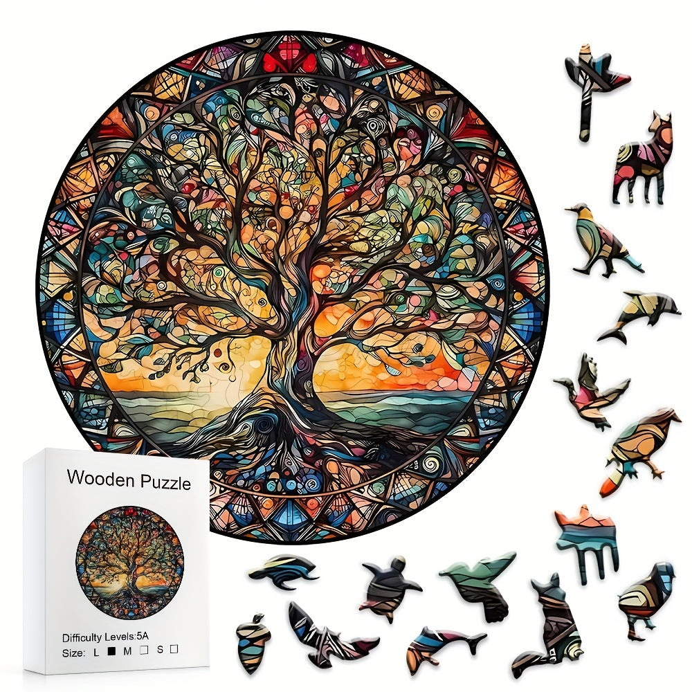501 Wooden Jigsaw Puzzle Featuring The Tree of Life with Animals And Aliens, a Wooden Box Brain Teaser Game, Perfect for Room Decoration, Educational Supplies, Local Warehouse, And Gifts for Christmas And Halloween