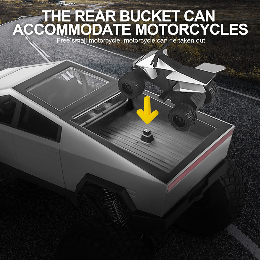 Huge RC Pickup Truck Remote Control truck Model Car with Free Gift Motorcycle Powerful Climbing Vehicle for All Various Terrains Great Christmas and New Year Gift for Kids Automobile