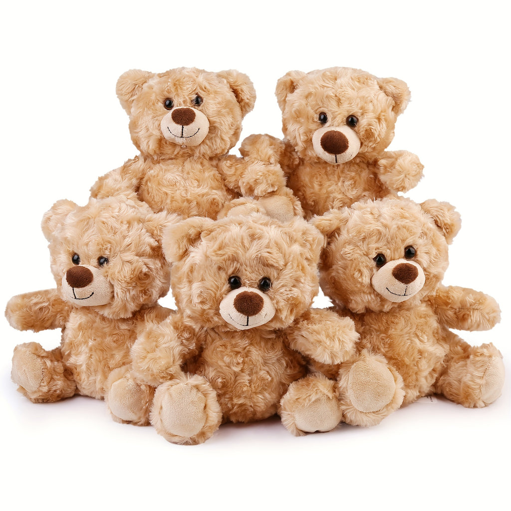 Teddy Bear Stuffed Animal, 5pcs 8'' Small Stuffed Teddy Bear Bulk, Shaggy Plush Toy, Baby Shower Decoration, Gifts for Girlfriend, Valentine's Day, Birthday Christmas Gifts for Kids Boys Girls