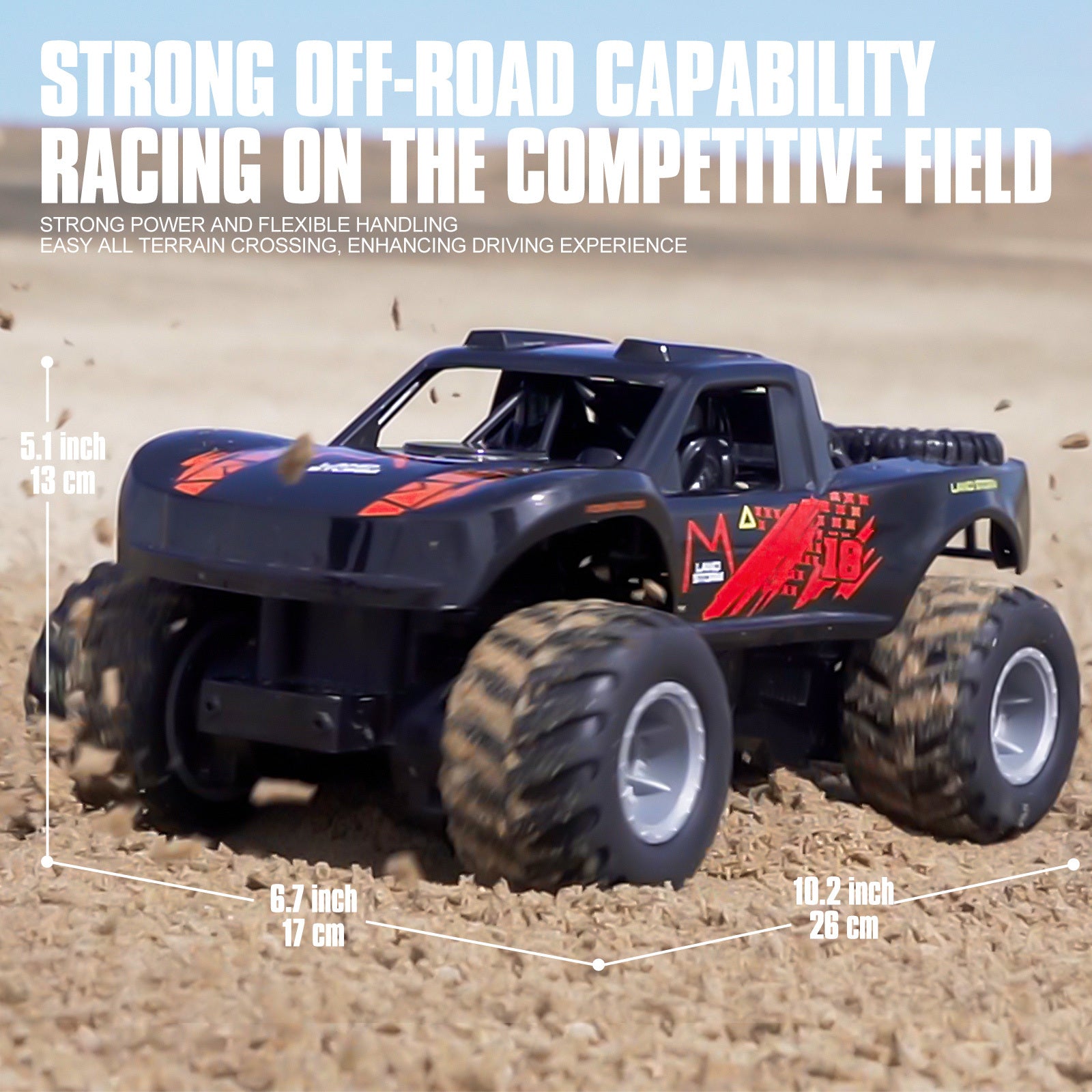 RC Trucks 4x4 Offroad Waterproof 1:16 Amphibious Remote Control Car with 2 Rechargeable Battery 4WD All Terrain Monster Truck RC Car for Boys 4-7 gift present