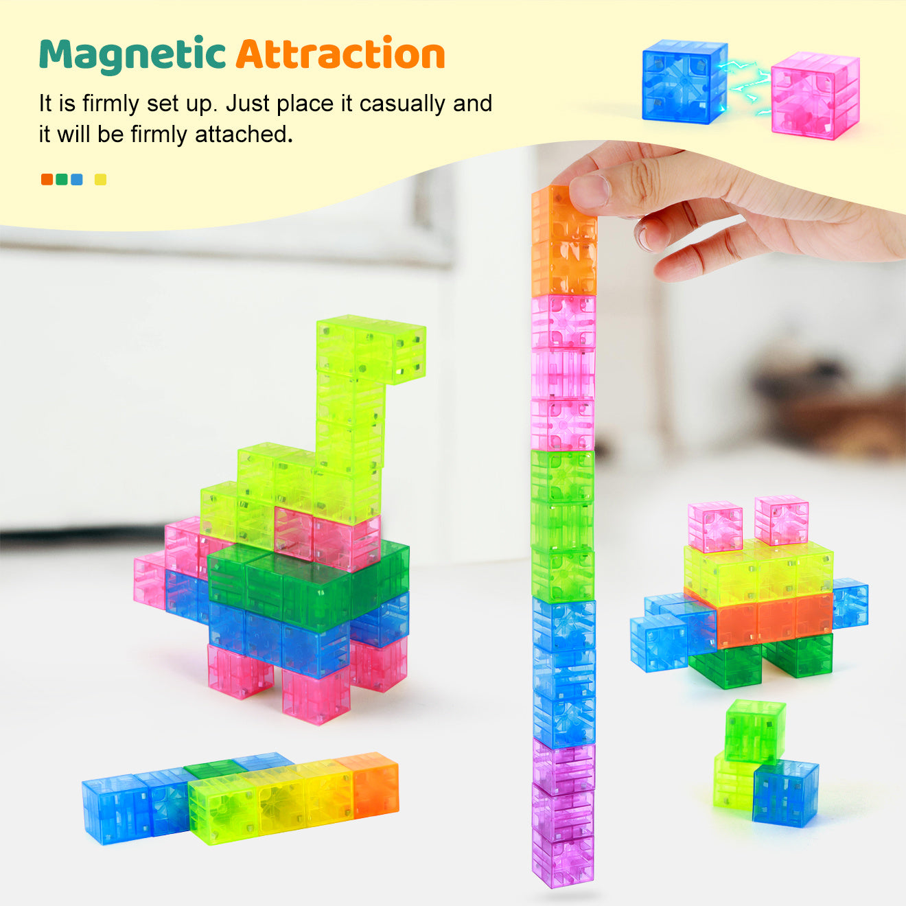 [Christmas & Birthday Gift] 100pcs Magnetic Building Blocks Toy | Random Colorful Transparent Cube Construction Set | Creative Physics Learning Toy | Ideal Christmas & Birthday Gift For Boys & Girls