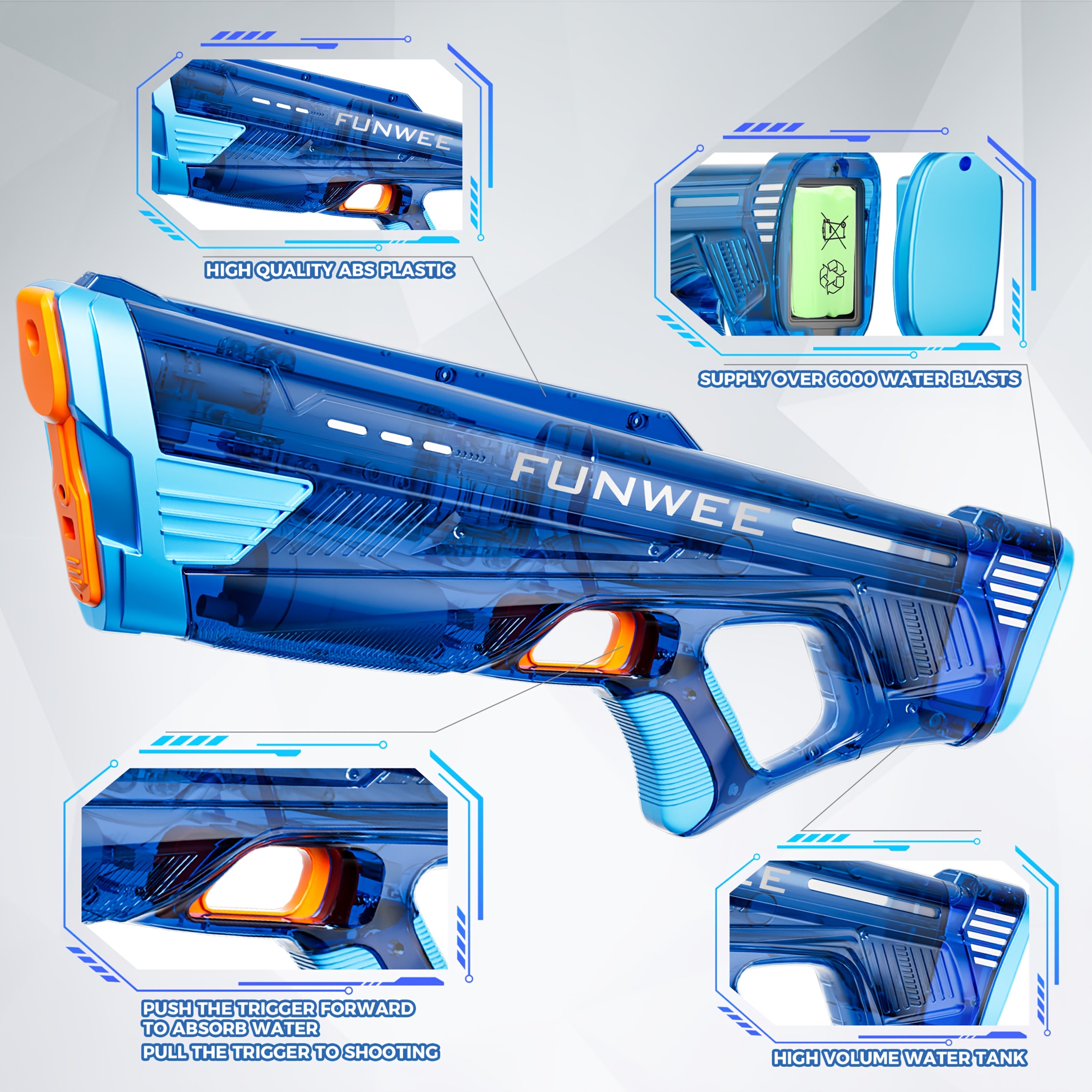 Auto-filling Electric Water Gun, Pulse Jet Water Gun, 28 Feet Long-range Fast Shooting Water Gun, USB Rechargeable Large-capacity Water Gun, Suitable for Children And Adults, Adult Water Gun Is Suitable for Swimming Pool Beach Backyard