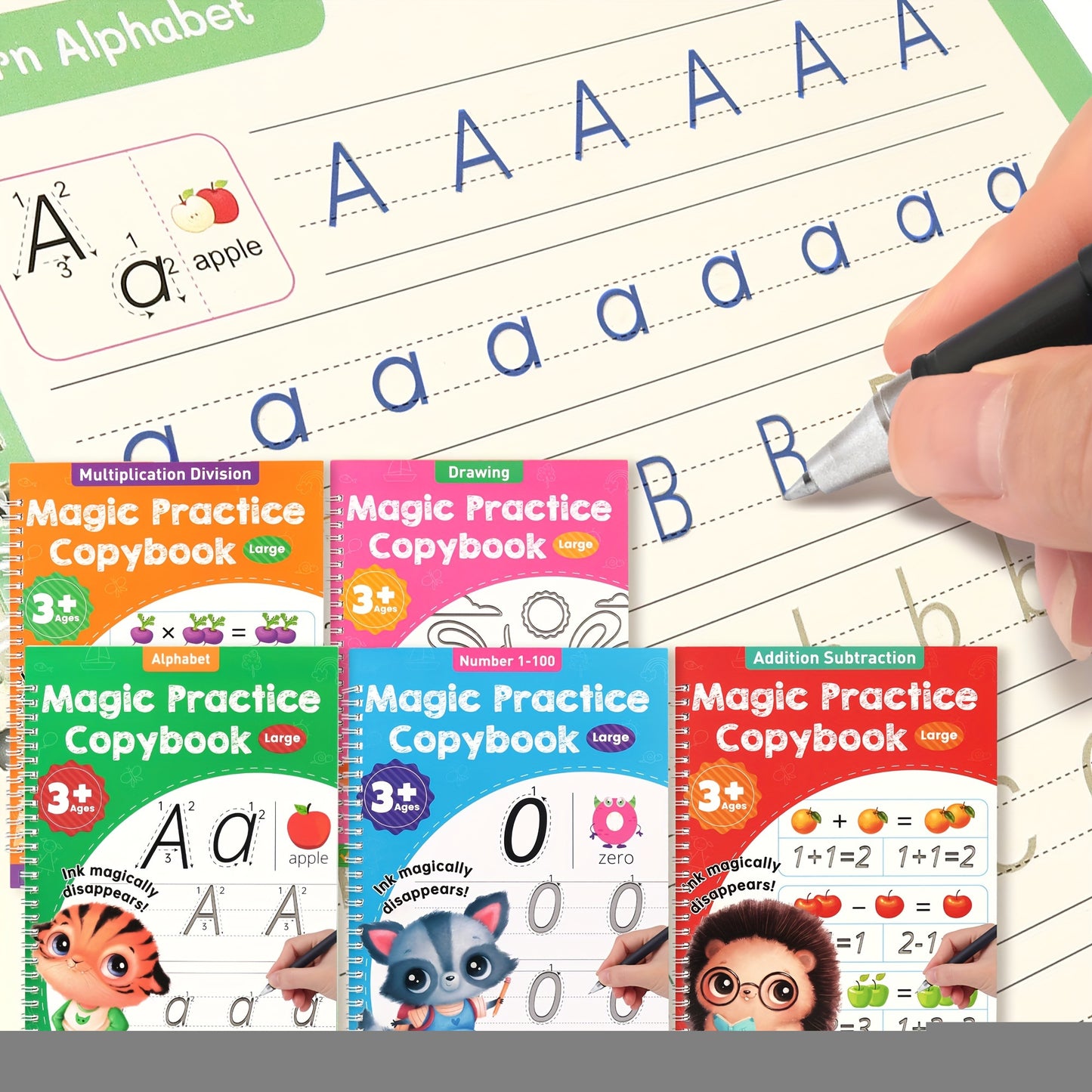 Large Magic Grooved Handwriting Practice Book for Kids - Reusable Christmas Gifts & Stocking Stuffers for Ages 3-8, Learn to Write Number Letter Tracing, Kindergarten Preschool Calligraphy 10.2×7.3