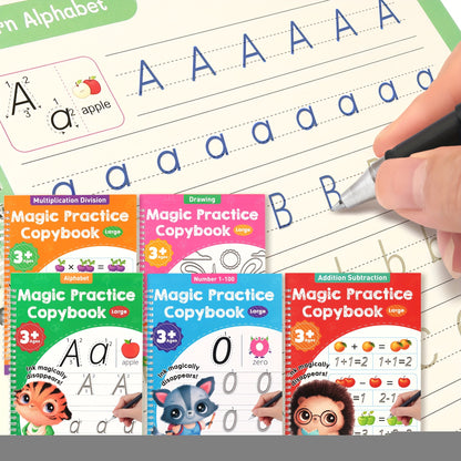 Large Magic Grooved Handwriting Practice Book for Kids - Reusable Christmas Gifts & Stocking Stuffers for Ages 3-8, Learn to Write Number Letter Tracing, Kindergarten Preschool Calligraphy 10.2×7.3
