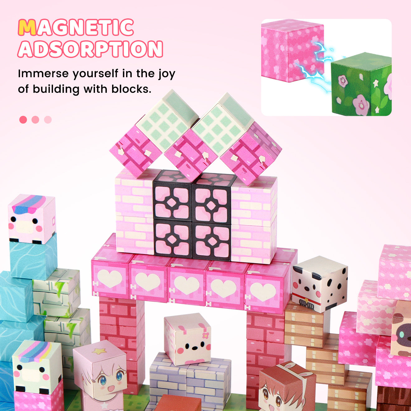100pcs STEM Magnetic Building Blocks | Pink Forest Park Theme | 3D House, Trees & Character Cubes | Creative Construction Toy For Imaginative Play | Educational Gift For Kids | Birthday & Christmas Present
