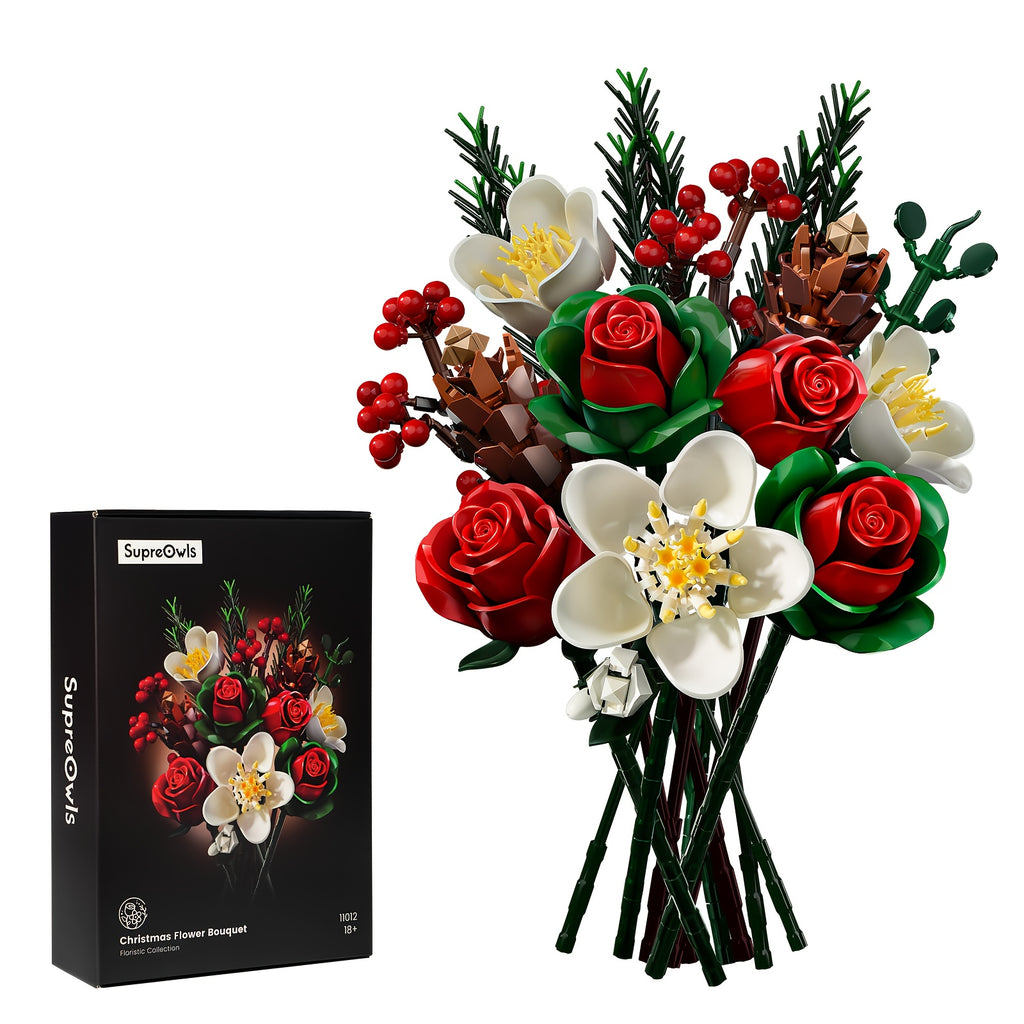 Rose and Lily Artificial Flower Decoration DIY Building Block Bouquet Toy Set, Girls' Birthday Gift, Mother's Day Gift, Rose Bouquet, Artificial Flower, Healing Flower Series Bouquet, Suitable for Desktop Decoration Flowers