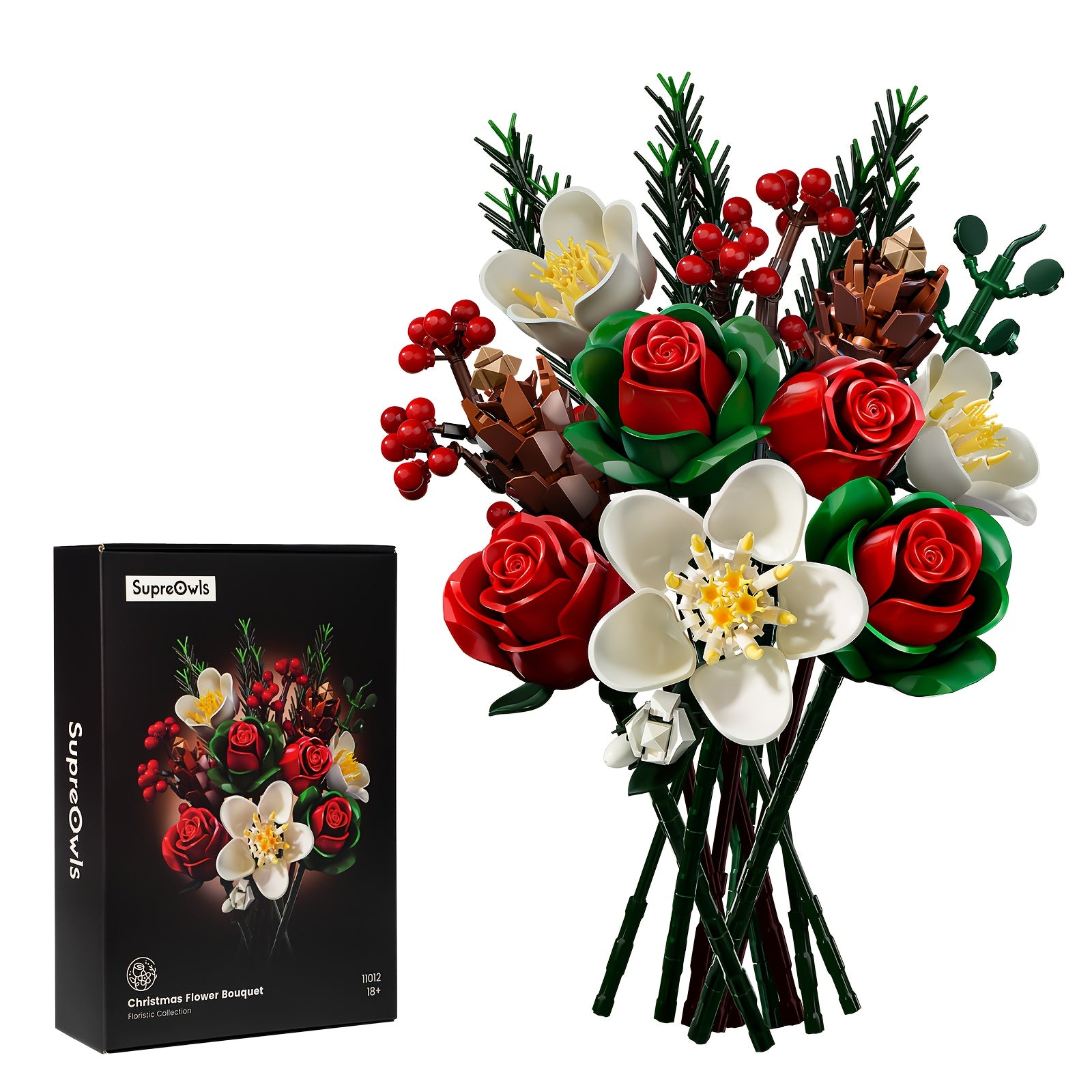Rose and Lily Artificial Flower Decoration DIY Building Block Bouquet Toy Set, Girls' Birthday Gift, Mother's Day Gift, Rose Bouquet, Artificial Flower, Healing Flower Series Bouquet, Suitable for Desktop Decoration Flowers