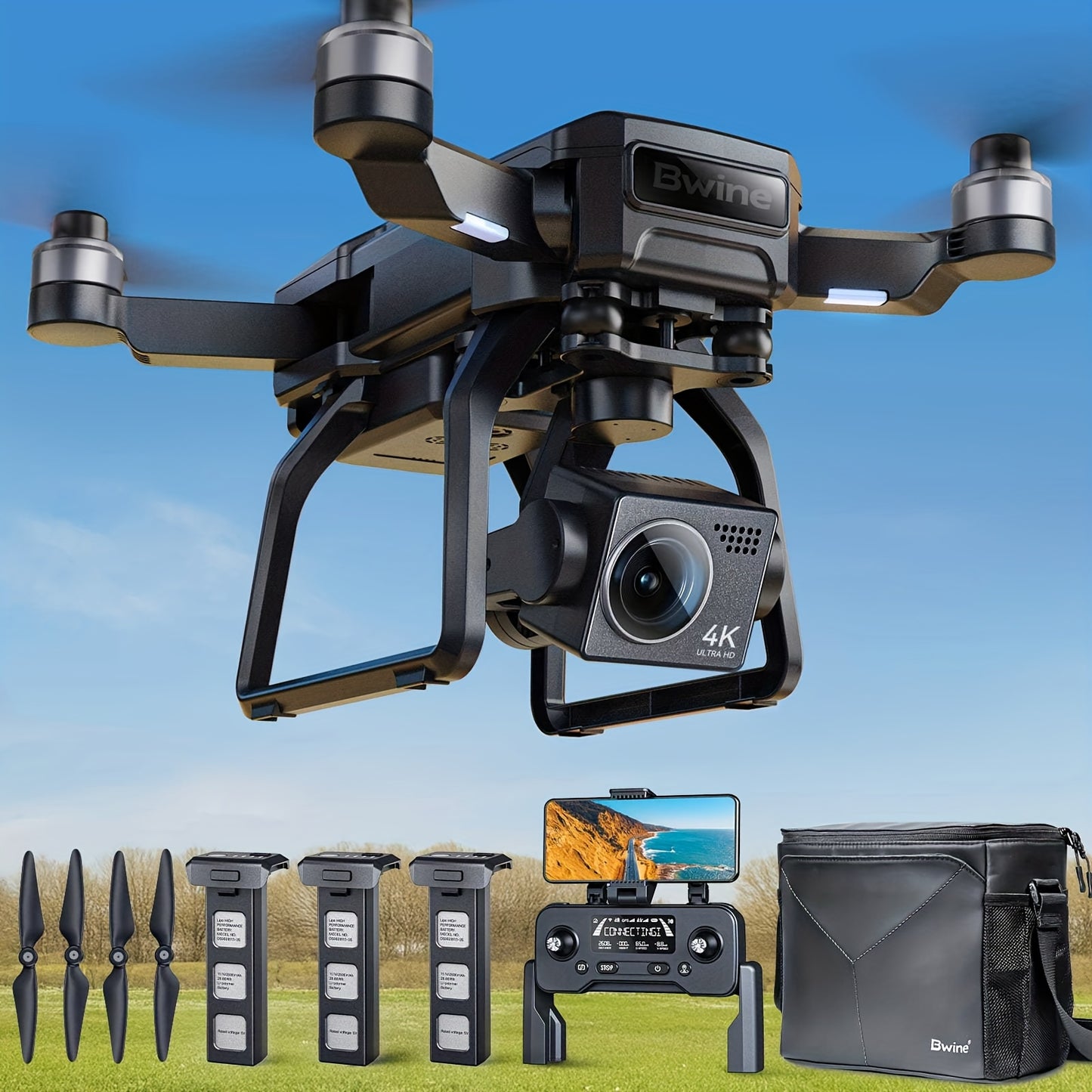 [4K Drone] Bwine F7GB2 3-Axis Gimbal 4K Drone With Long-Distance Transmission, Level 6 Wind Resistance, 50-Min Flight, GPS Smart Return, Route Planning, Beginner-Friendly Controls