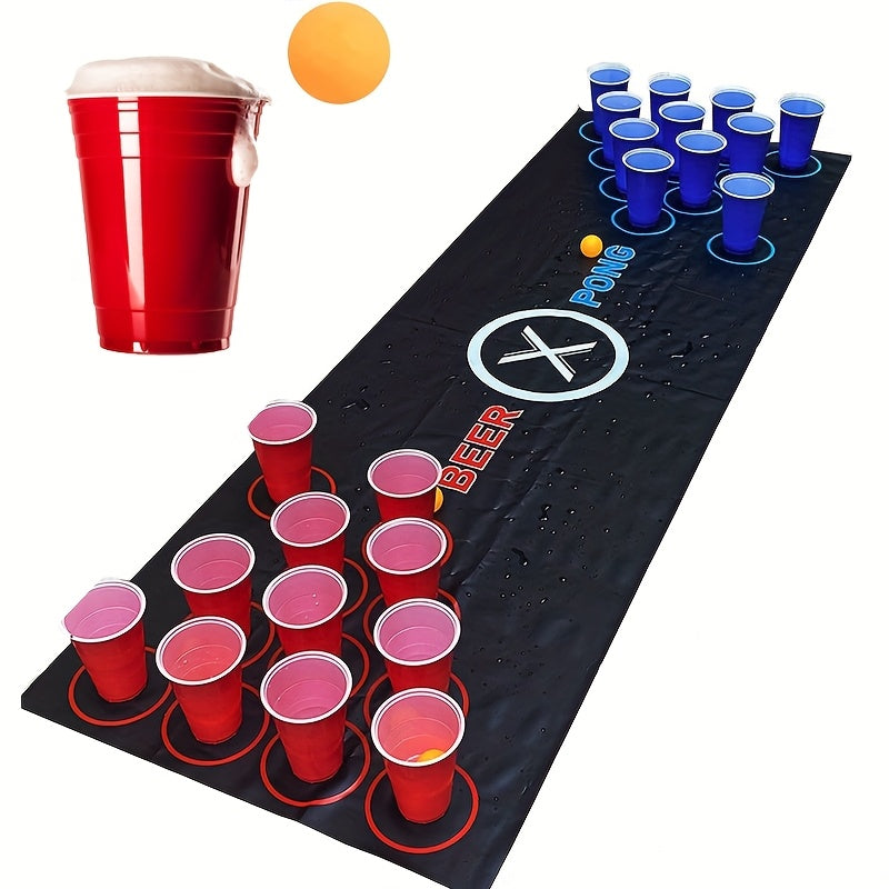 Adult Tabletop Drinking Game Set, with 1 Table Mat, 12 Red Cups, 12 Blue Cups, 24 Ping Pong Balls, Table Game Props for Family, Couples, And Friends Gatherings, Adult Party Games, Fun Bar Toys, Ideal Party Supplies for Christmas And Valentine's Day