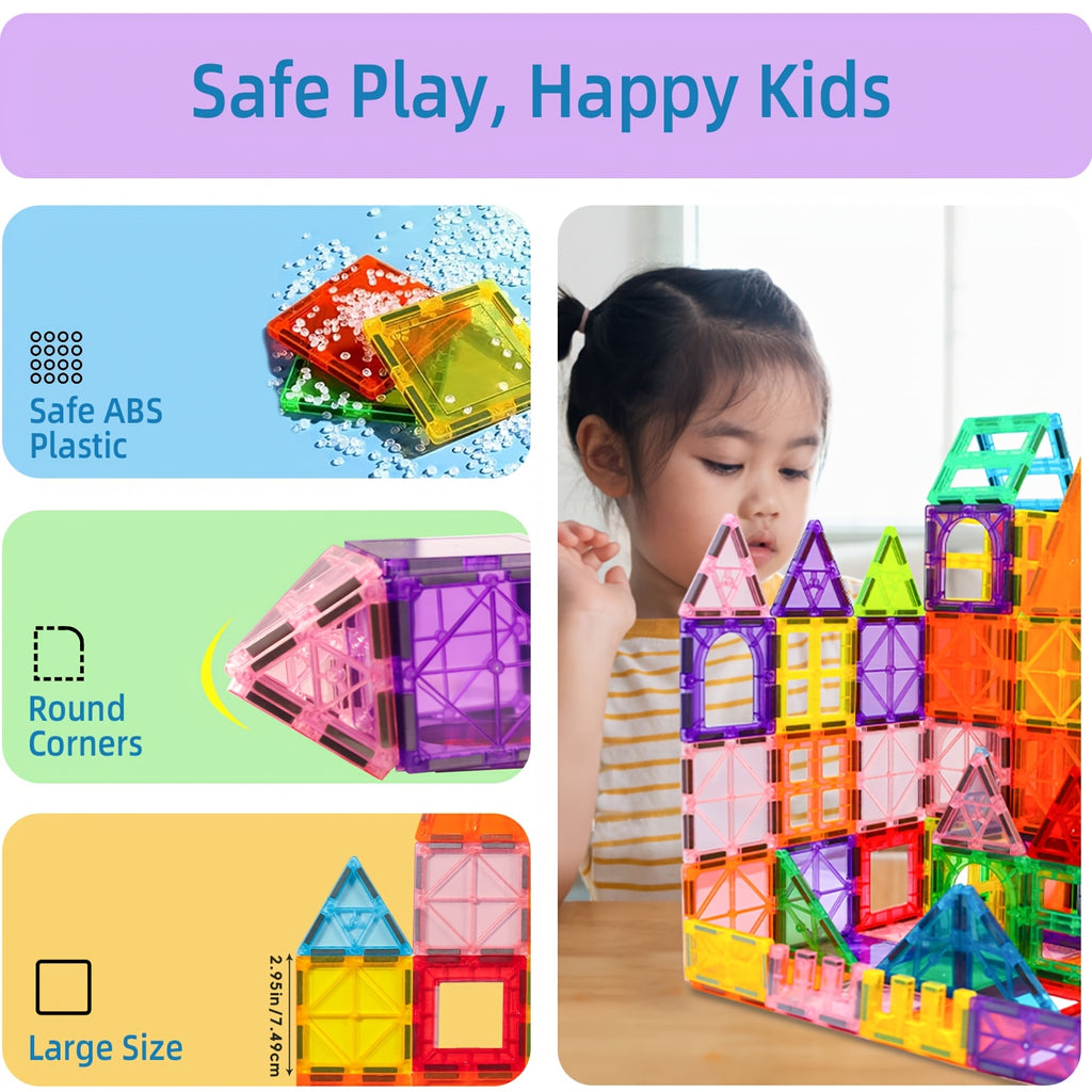 205/136/106/80pcs Magnetic Tiles Kids Toys, Magnet Building Tiles Clear Magnetic 3D Blocks, Creativity Beyond Imagination, Inspirational, Recreational, Educational Conventional, STEM Sensory Educational Toys, Birthday Christmas Gift For Kids Boys Gi