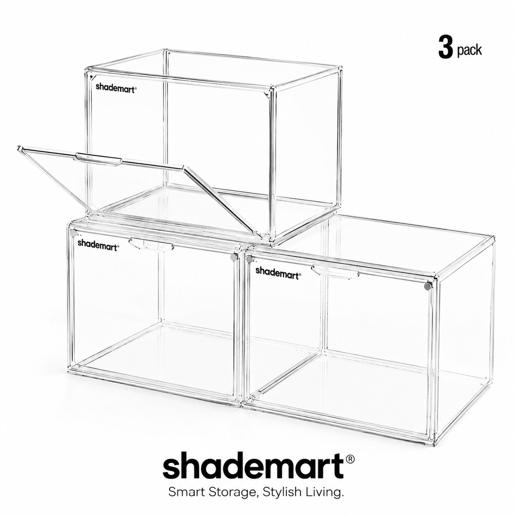 3pcs Clear Display Case Dustproof Storage Bins Containers Organizer Bag Show Box For Collectibles/ Car Model