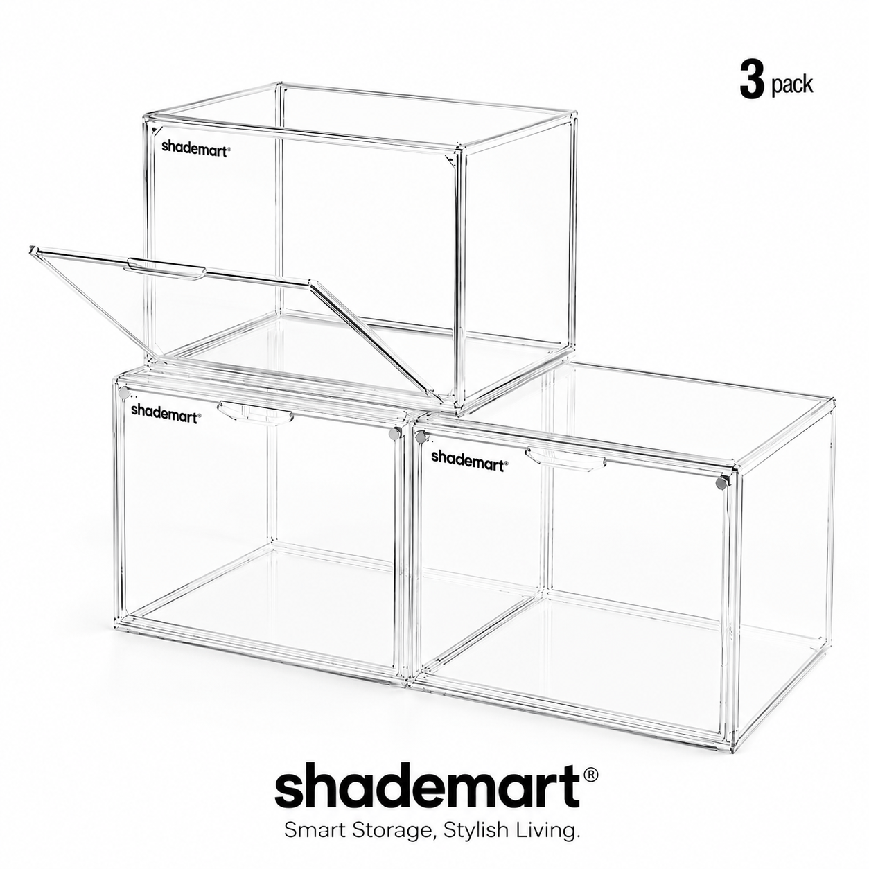 3pcs Clear Display Case Dustproof Storage Bins Containers Organizer Bag Show Box For Collectibles/ Car Model