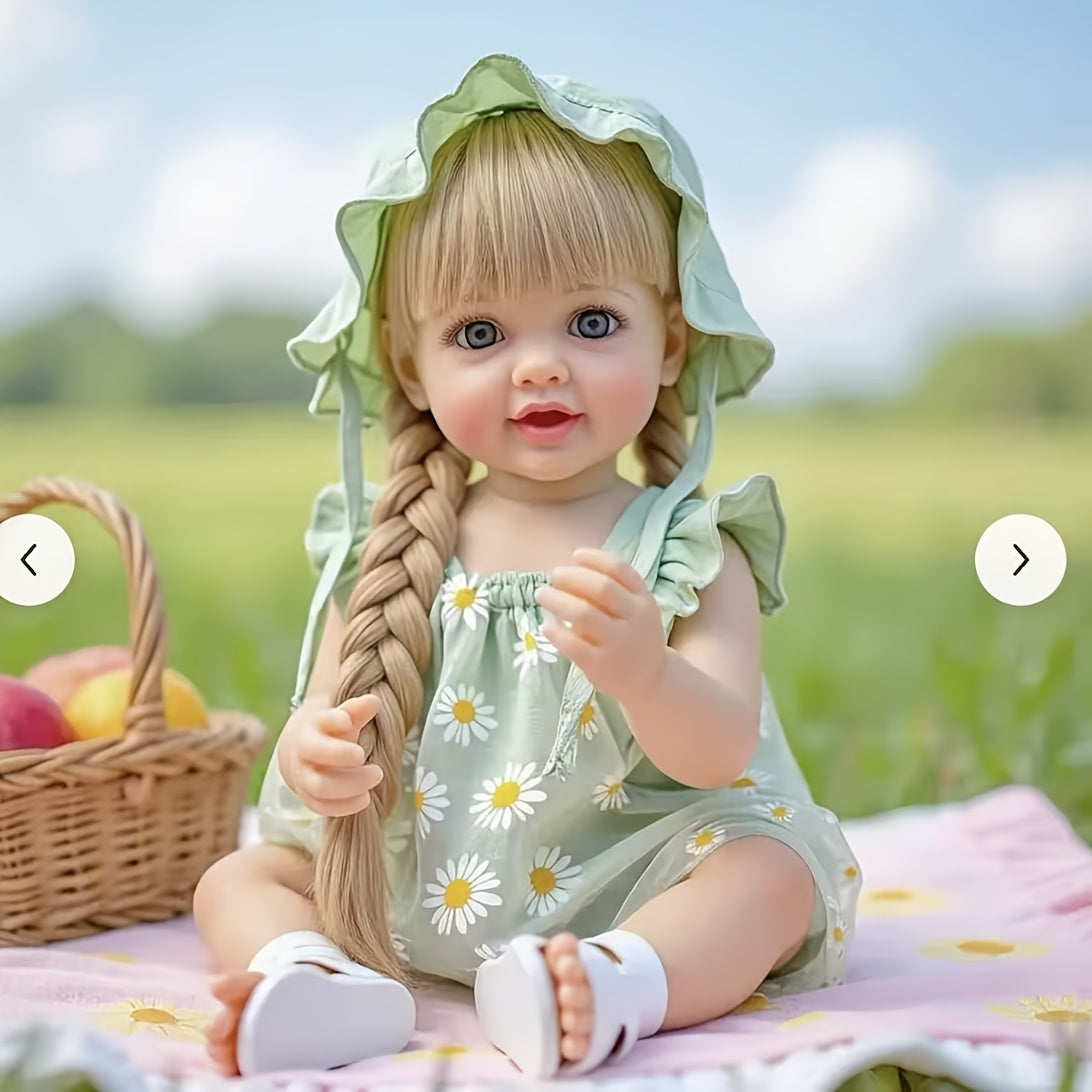 22inch 55cm Reborn Baby Doll Newborn Baby Lifelike Soft Touch Long Hair Princess Girl Full Vinly Baby Dolls Kids Birthday/Christmas/ New Year Gifts