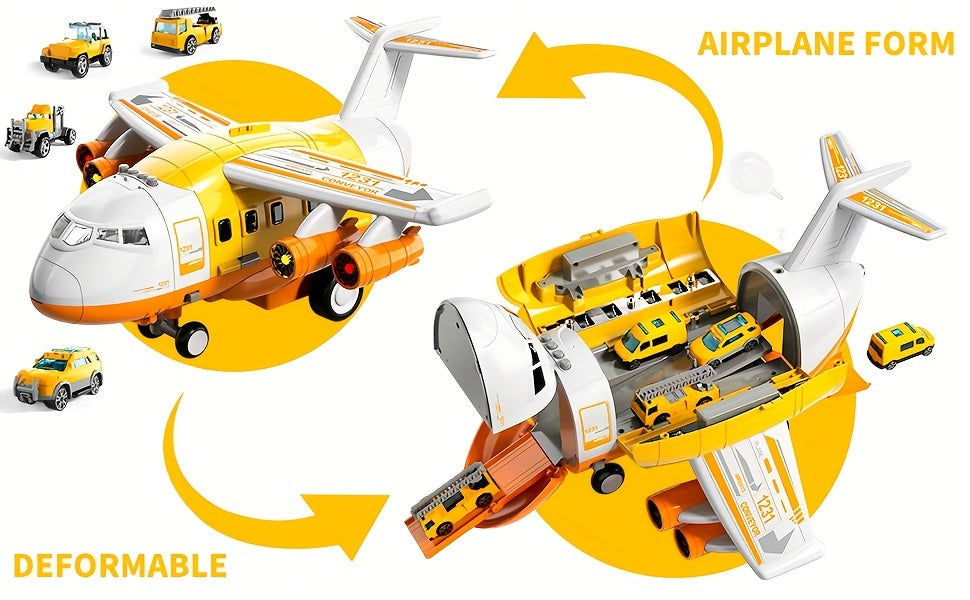 [Large Airplane Toys] Airplane Toys for 3 Year Old, Large Transport Spray Airplane Toys with 10 Vehicle Cars