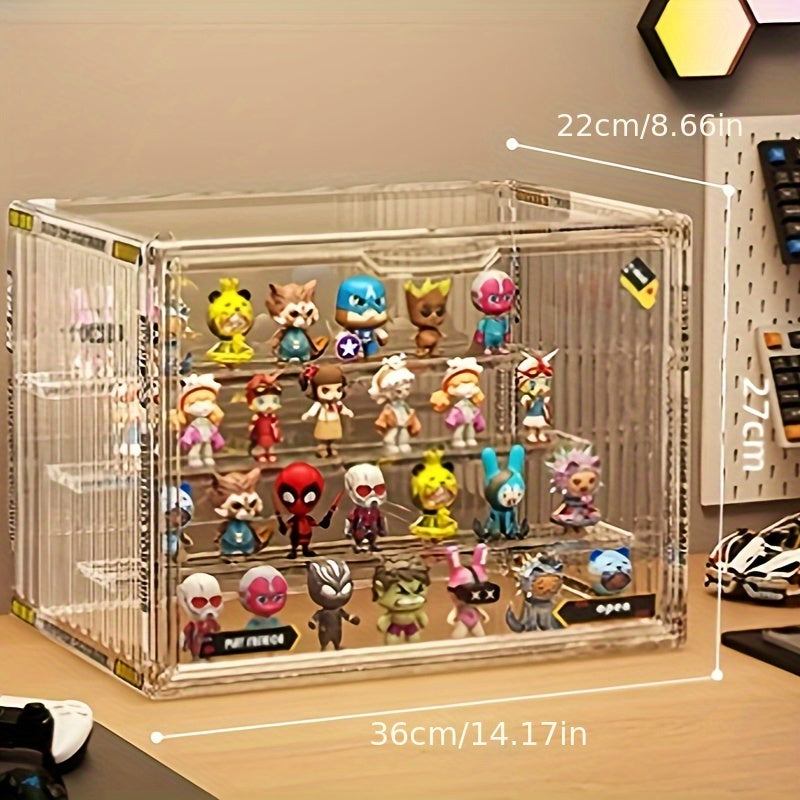 4-Tier Transparent Figure Display Box - Collector'S Acrylic Clear Protective Case, Magnetic Design for Desktop Placement, Figure Organizer, Large Size Box, Free Combination, Ideal for Doll Collections