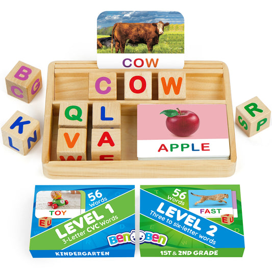 Flash Cards CVC Word Builder, Alphabet Learning Toys, Matching Letters Spelling Game, Educational Toys for Preschool Kindergarten Kids