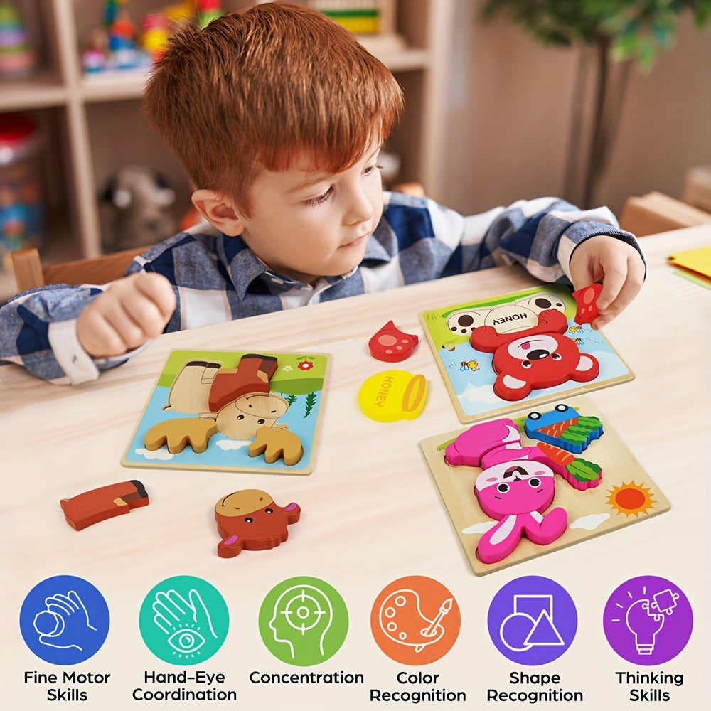 Wooden Puzzles For Toddlers Baby Infants 12 Months+, 8 Pack Animal Puzzles Toys For Boys Girls Colors & Shapes Cognition Skill Learning, Learning Toys, Preschool Educational Tools, Christmas Birthday Thanksgiving Day Gifts Present