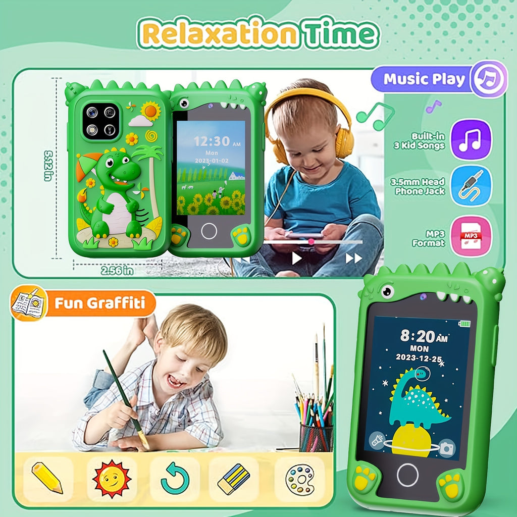 Kids Toy Smart Phone, Fun Explorer Phone with HD Touchscreen Dual Camera And 8GB Storage, Dinosaur Kids Play Phone Toy, Educational Travel Toy for Boys Girls 3-10, Birthday Halloween Christmas Gift