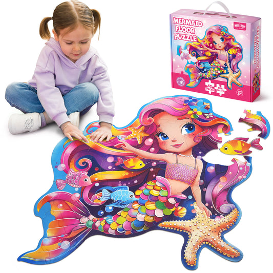 Floor Puzzles For Kids, Magical Mermaid/ Farm Animals Puzzles For Kids Ages 3+, Large Jigsaw Puzzles, Education Preschool Tools For Boys Girls 3+ 4 5 6+ Years Old, Intelligence Challenging Educational Gift, for Christmas Xmas Birthday