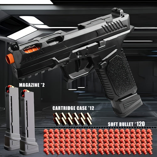 Cool Toy Gun, Soft Bullet Toy Gun Pistol With Ejecting Shells, Semi-Automatic Rapid-fire Toy Fake Guns With 100 Bullets, Indoor, Outdoor Shooting Games, Birthday Halloween Christmas Gift For Boy