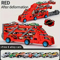 Red Transforming Launcher Truck Playset with 8 Alloy Cars - Foldable Storage Transporter Toy - Durable ABS Construction - Suitable for Ages 3+