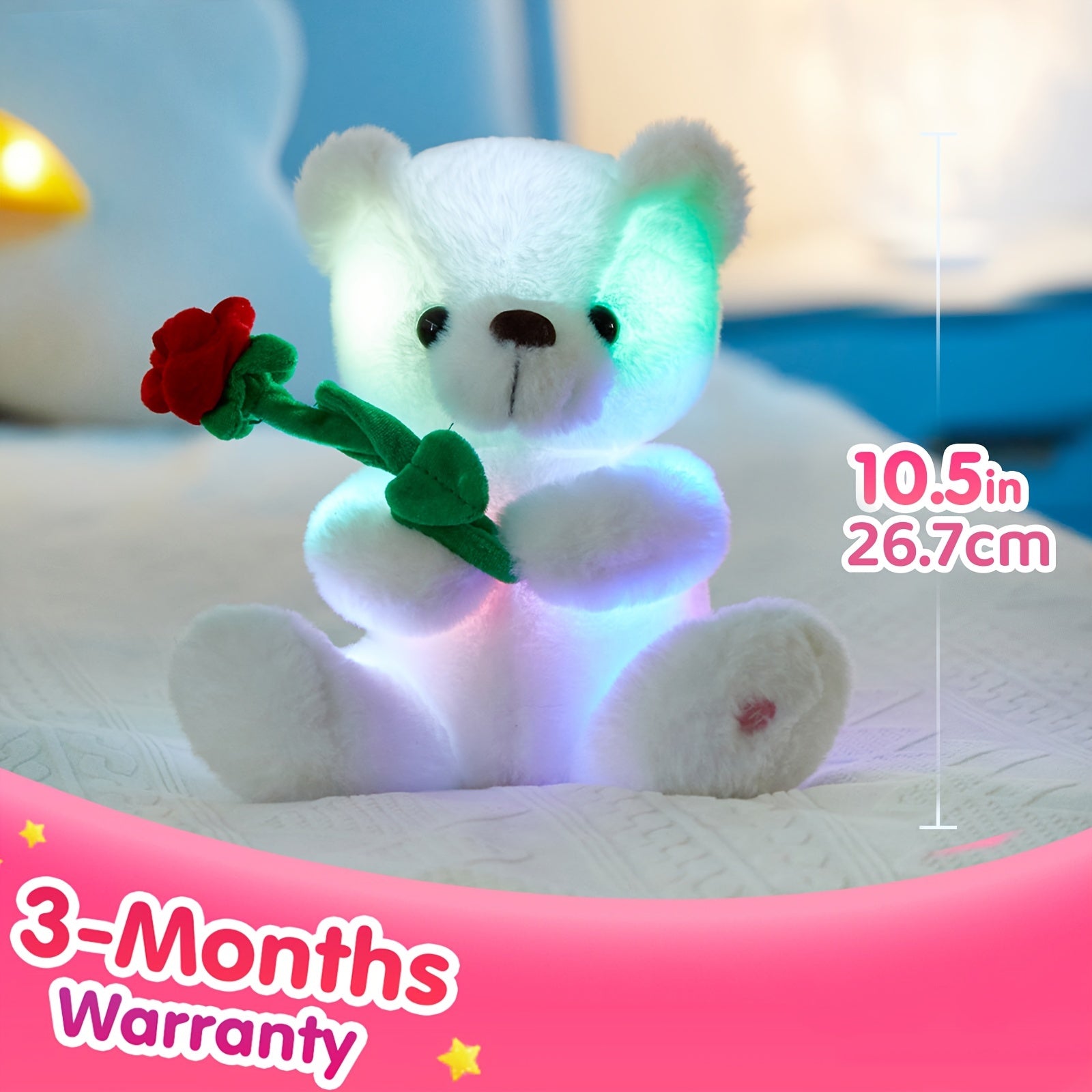 Glowing Rose Bear Plush Toy (Without Battery), Happy Mother'S Day Gift Cute Soft Stuffed Animal with Lights, Birthday Party Gifts Toy for Lover, Valentine'S Day Decor, Playing Companion Doll
