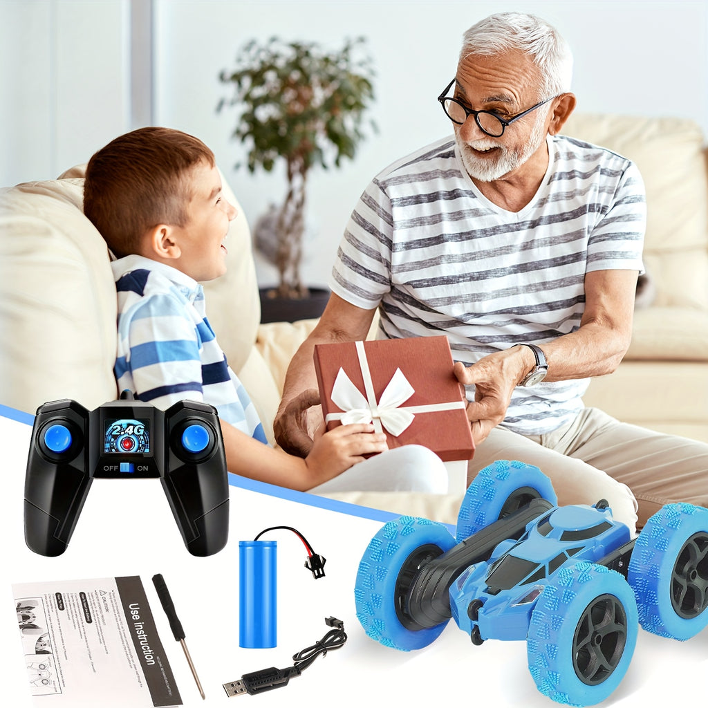 Double-Sided RC Stunt Car for Kids Ages 6+, 2.4GHz 360° Rotating Remote Control Flip Car with Headlights, 1400mAh Rechargeable Battery, Birthday And Christmas Gift