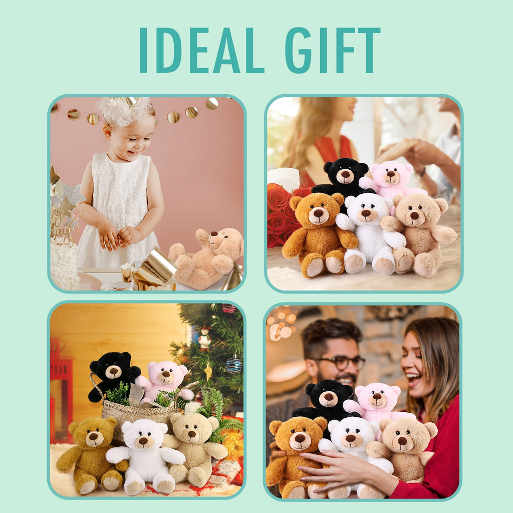 LotFancy Teddy Bear Stuffed Animals, Set of 5, 8 inch Small Teddy Bear Bulk, Baby Bear Plush Toy for Baby Shower Decoration, Kids Birthday Gift For Boys Girls, Gifts for Girlfriend, Birthday Christmas Gifts Valentine's Day Brown