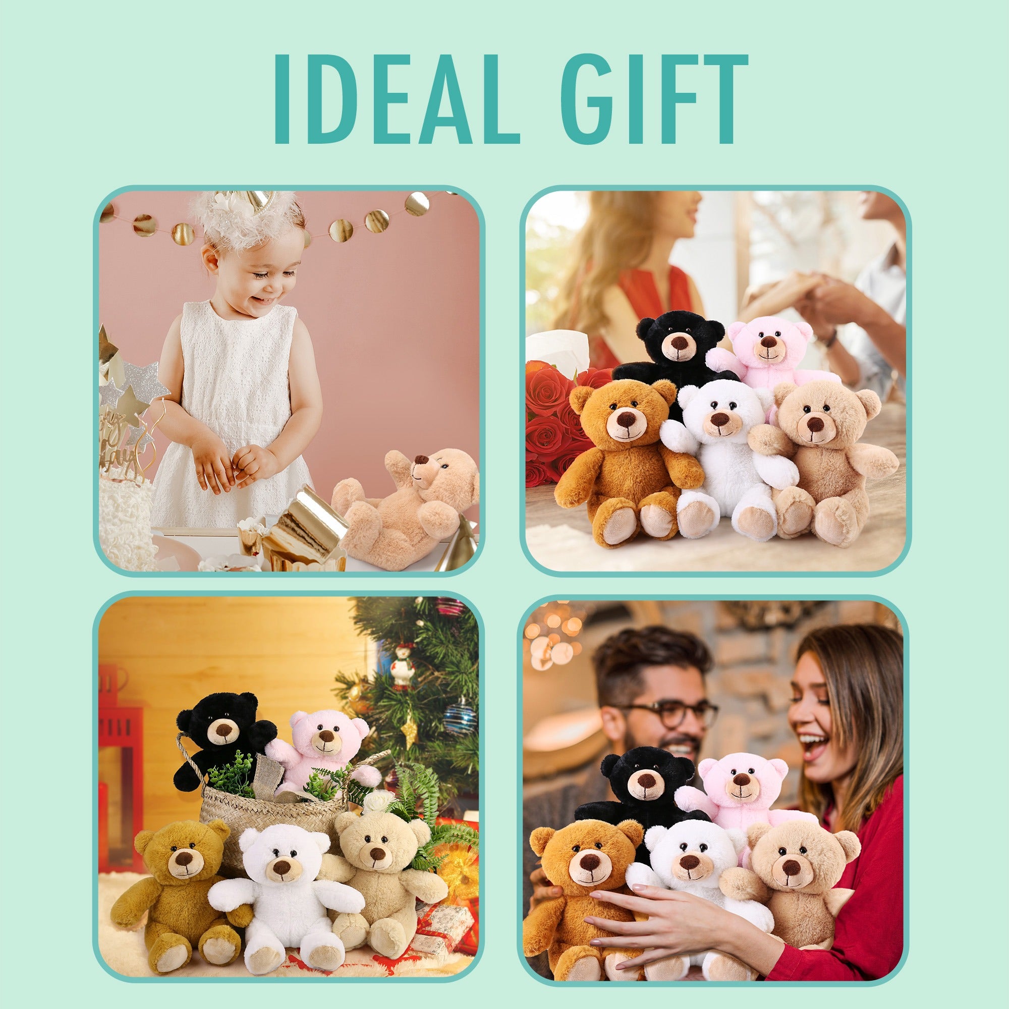 LotFancy Teddy Bear Stuffed Animals, Set of 5, 8 inch Small Teddy Bear Bulk, Baby Bear Plush Toy for Baby Shower Decoration, Kids Birthday Gift For Boys Girls, Gifts for Girlfriend, Birthday Christmas Gifts Valentine's Day Brown