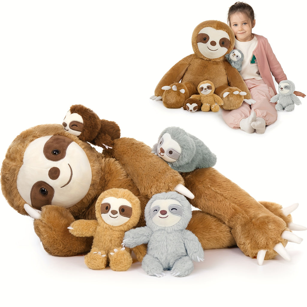 MaoGolan 5pcs Sloth Stuffed Animal Set, 22 Inch Large Stuffed Sloth Plushies with 4 Cute Small Sloth Toy, Realistic Bradypod Plush Toy for Boys Girls Kids, Ideal Gift for Christmas Birthday Halloween Children's Day