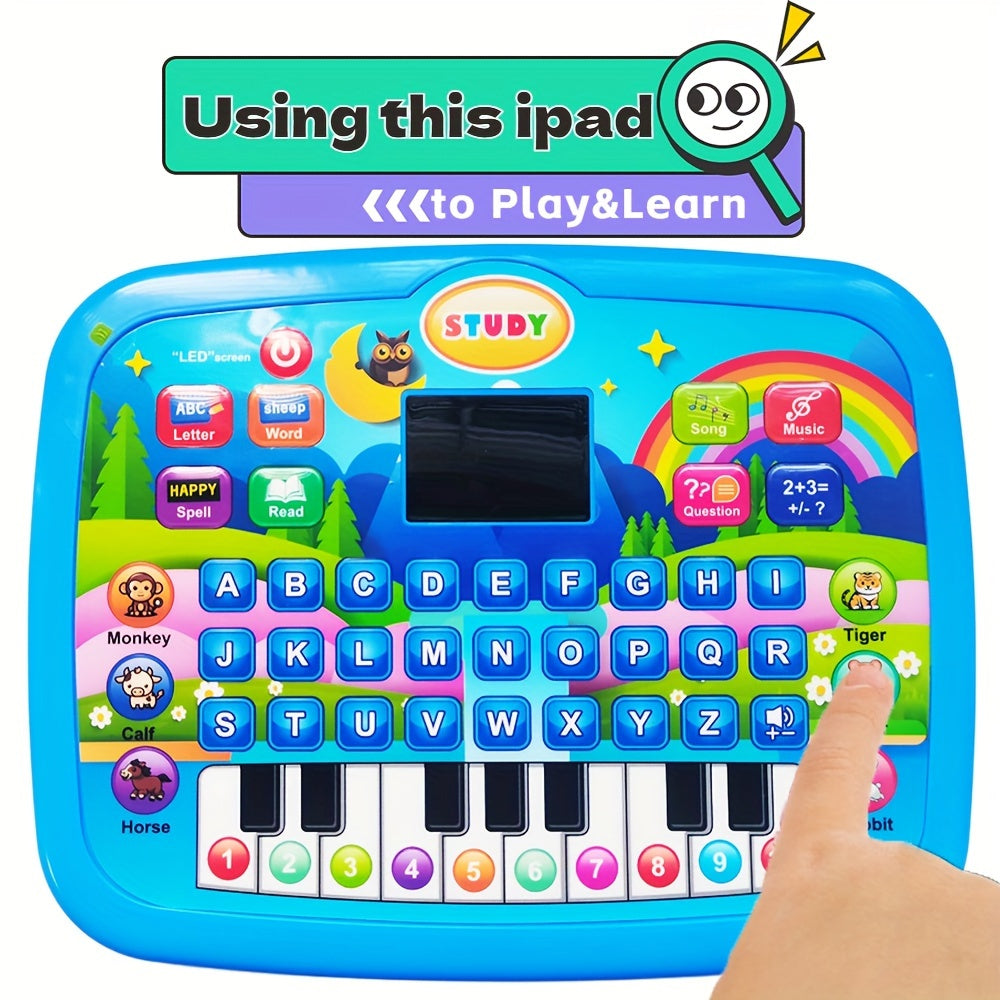 Kids Multifunctional Tablet Learning Machine with Alphabet, Numbers, Music, Animals And Piano Keys, Educational Toy for Ages 3+, Durable Plastic, Battery Operated (Batteries Not Included), Blue And Pink