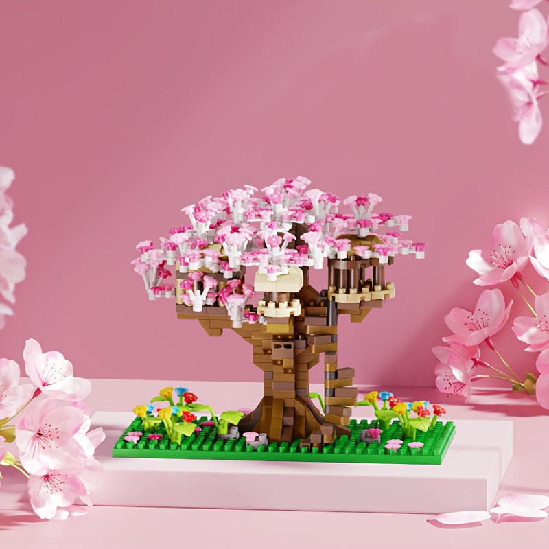 2028/1020pcs Tree House, Cherry Blossom, Eternal DIY Home Desk Decoration, Suitable for Boys And Girls, Mini Building Blocks, Assembly Set, Relax Toy, Children's Day Gift, Collectible Model Set, Living Room Decoration Building Blocks