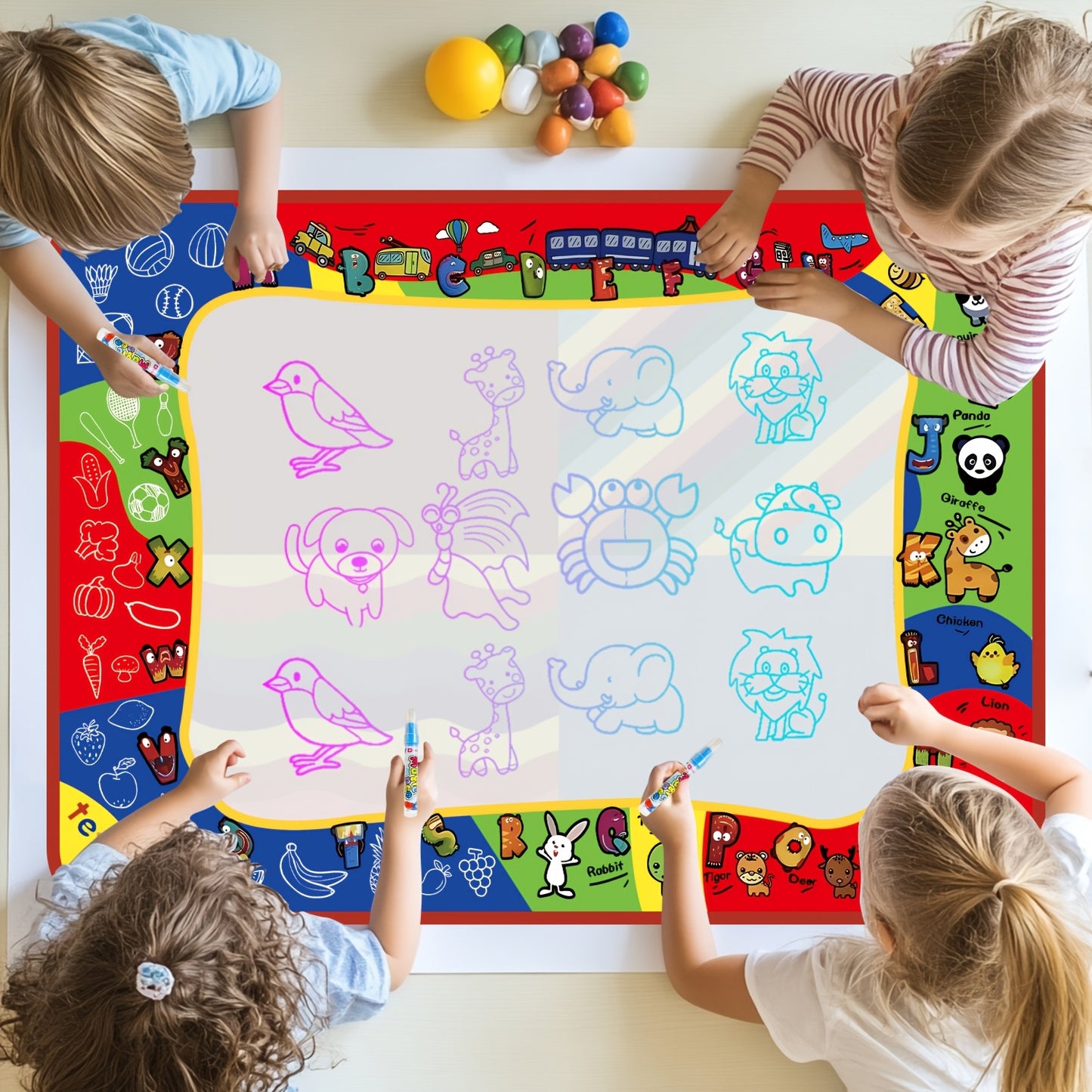 Children's Water Drawing Mat Set with 2 Water Pens - Reusable, Mess-Free, Large Size, Interactive with Parents, Safe Materials