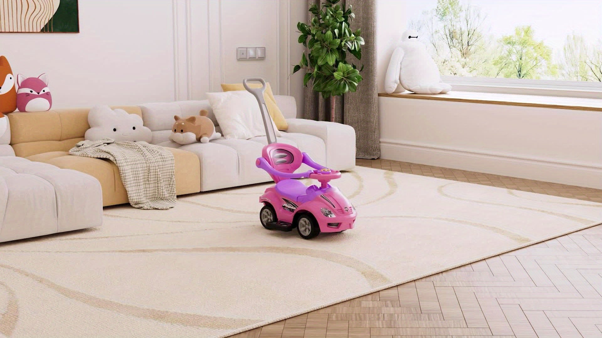 [Fun Playset] 3-in-1 Youngsters Playset: Pink Push, Ride & Walker Car | Safe & Fun for Indoor/Outdoor Play with Guardrail, Music & Under Seat Storage - Ages 18-36 Months