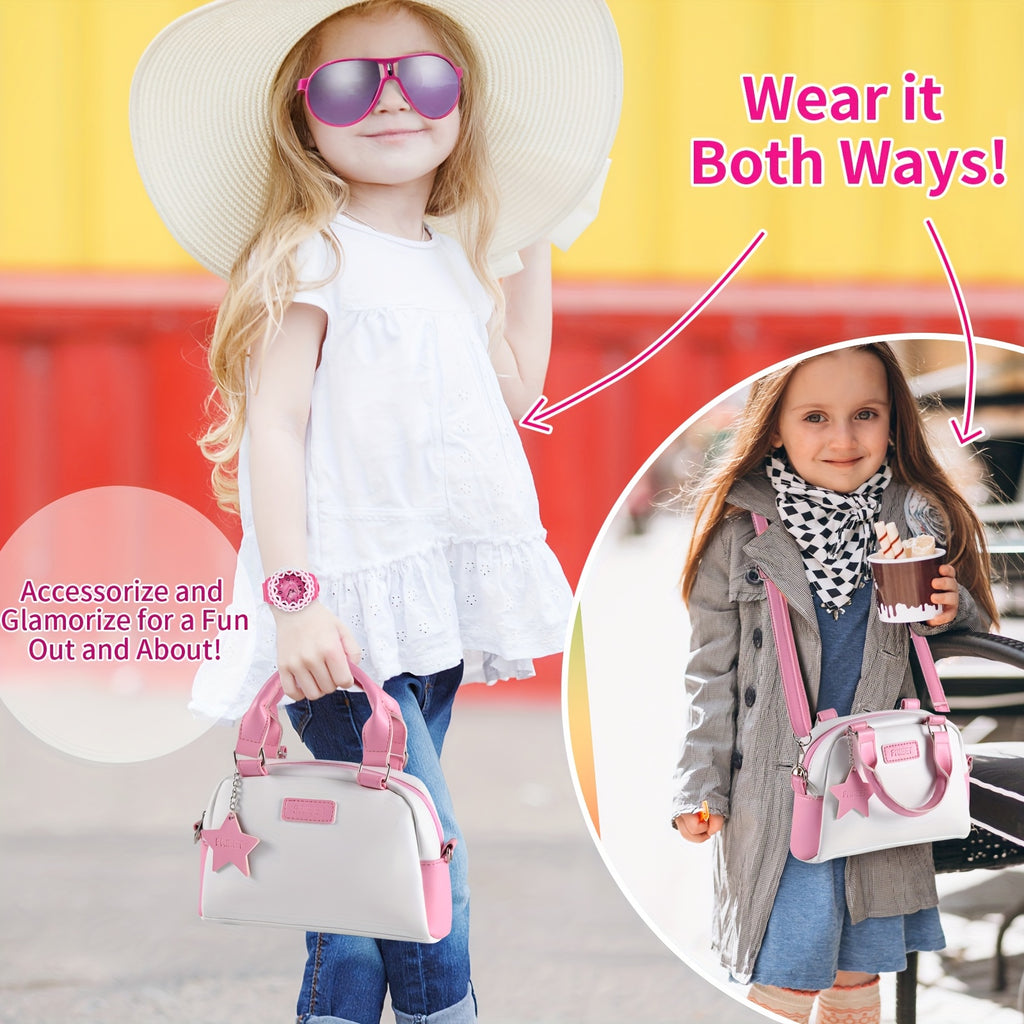Pink Princess Play Purse, with Handbags, Phone, Pretend Makeup Play Purse, Lipstick & Keys, Crossbody Bag, (No Color Can Be Spread) Christmas Birthday Gifts for 3+Year Old Girls