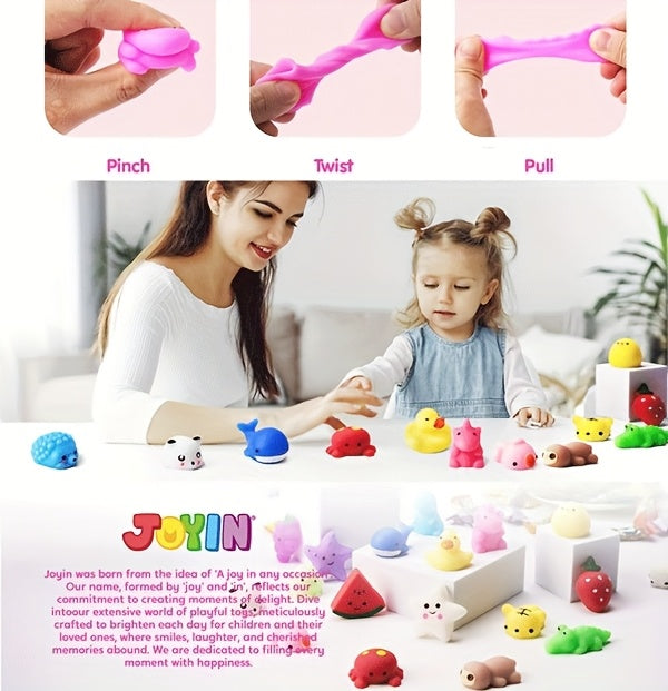 SYNCFUN 25pcs Mini Animals Fruit Mochi Squishies Toys Set Can Be Placed In Easter Eggs, Party Favors for Kids, Basket Stuffers Fillers for Party, Graduation Classroom Prize Supplies, July 4th, Halloween Party Favors Gifts