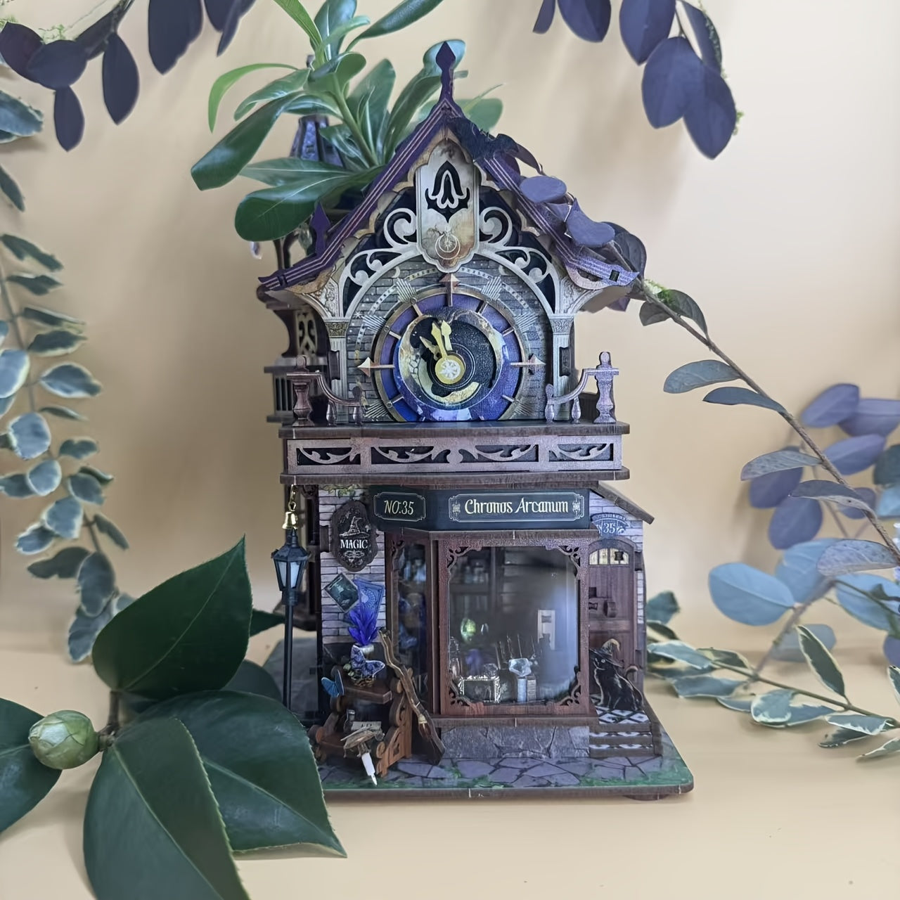DIY Wood Building Bookhouse with Mechanical Movements - Compatible for Dollhouses, Miniature Model Building with Wood, Mechanical Link System Suitable for Collectors, Christmas/Thanksgiving Gift for &