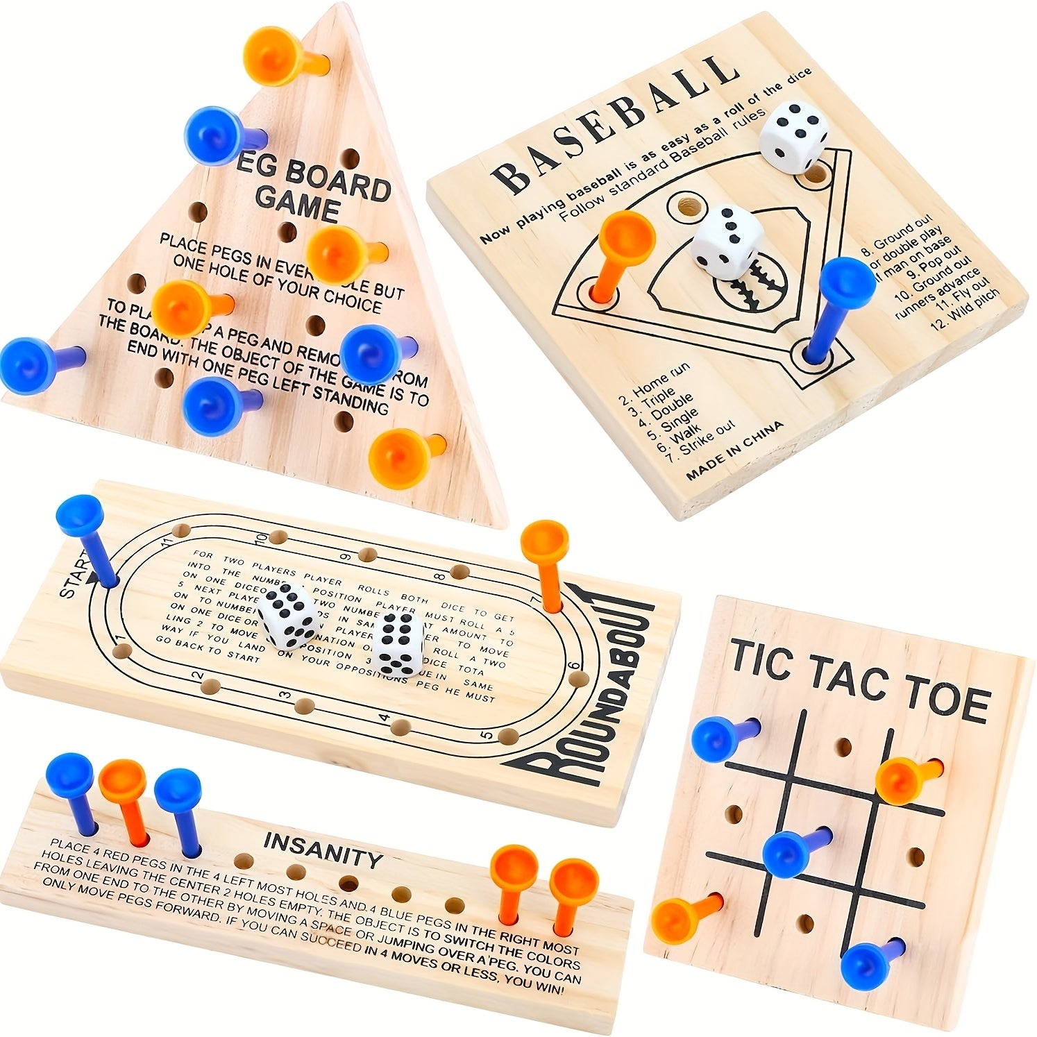 1-set/2-set Wooden Board Game, Luban Lock Including 5 Style Wooden Game Board And Plastic Pieces And Dice Puzzle Brain Games Set, Wooden Peg Games Assortment Kit Board Games Clearance