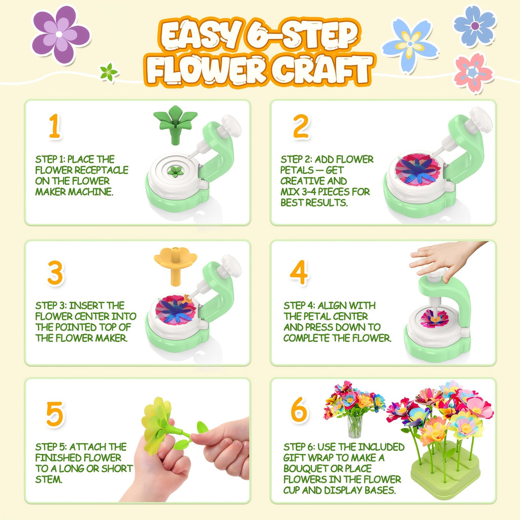 Art Flower Bouquet Craft Kit, Arts And Crafts Flower Toy for Kids, Build Your Own Bouquet, Creative Educational Gift for Toddlers Kids, Christmas Birthday Gift for 3+ Year Old Girls And Boys
