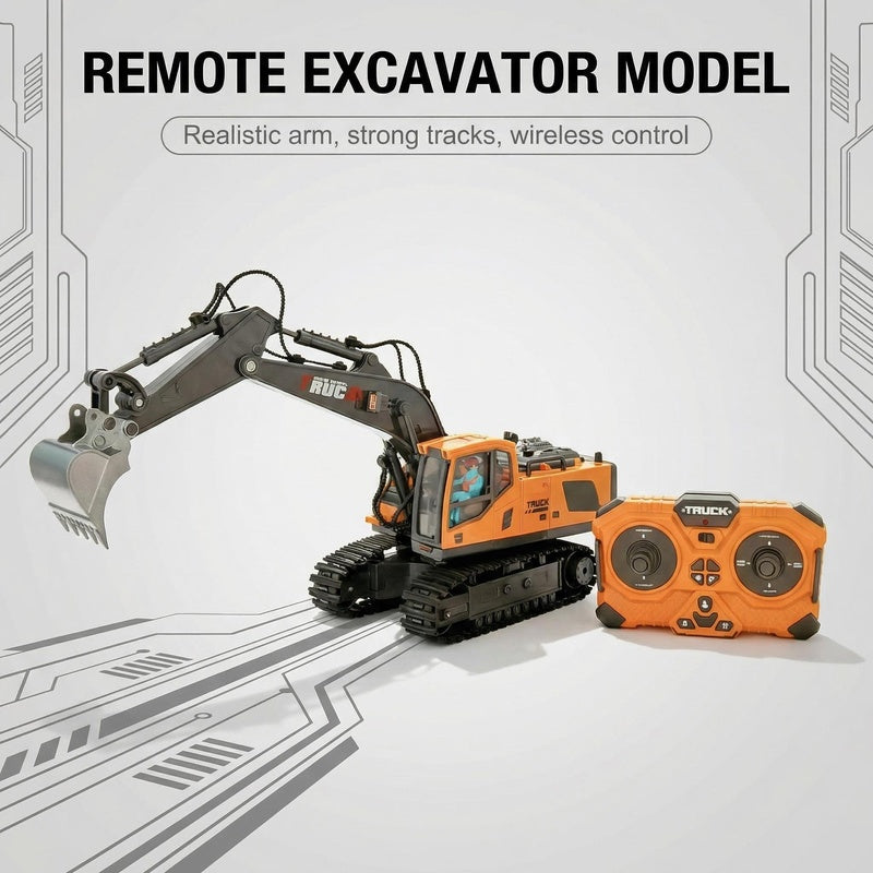 1pc 9-Channel Excavator, 2. 4Ghz RC Construction Vehicle Truck Toys with Alloy Metal Cap, Light, Sound, Rechargeable 1 Battery for Halloween Thanksgiving Christmas Gift