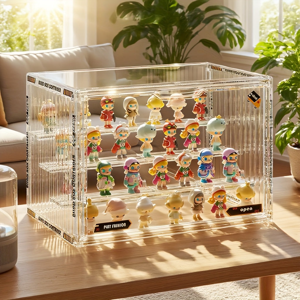 4-Tier Transparent Figure Display Box - Collector'S Acrylic Clear Protective Case, Magnetic Design for Desktop Placement, Figure Organizer, Large Size Box, Free Combination, Ideal for Doll Collections
