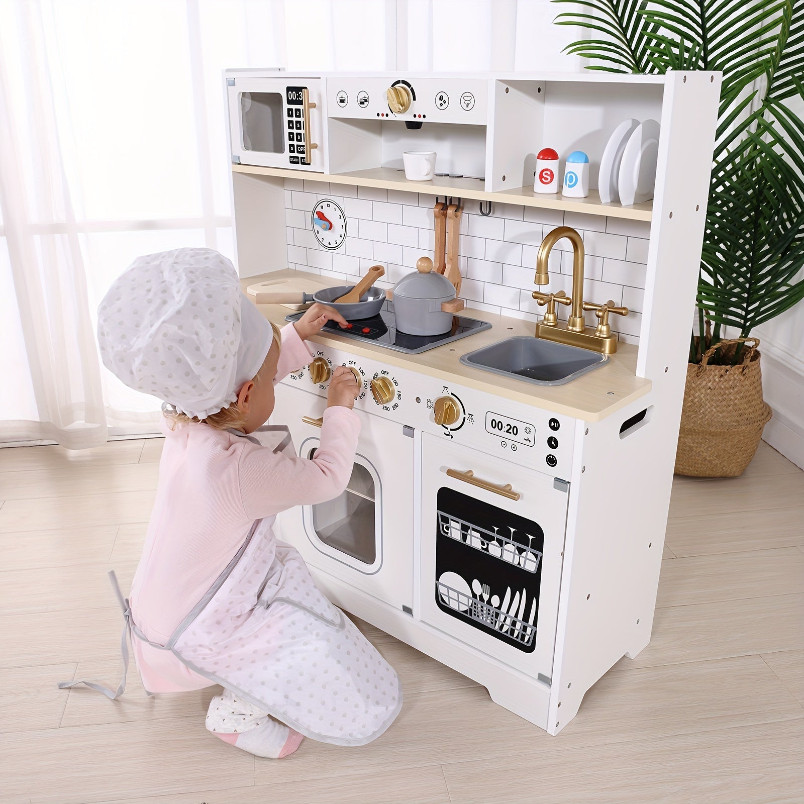 Kids Play Kitchen Set, Kitchen Set for Kids with Plenty Of Play Features, Sink, Oven, Stove, Dishwasher, Coffee Maker, Ice Maker And Microwave, Play Kitchen Sets for Kids Ages 3+