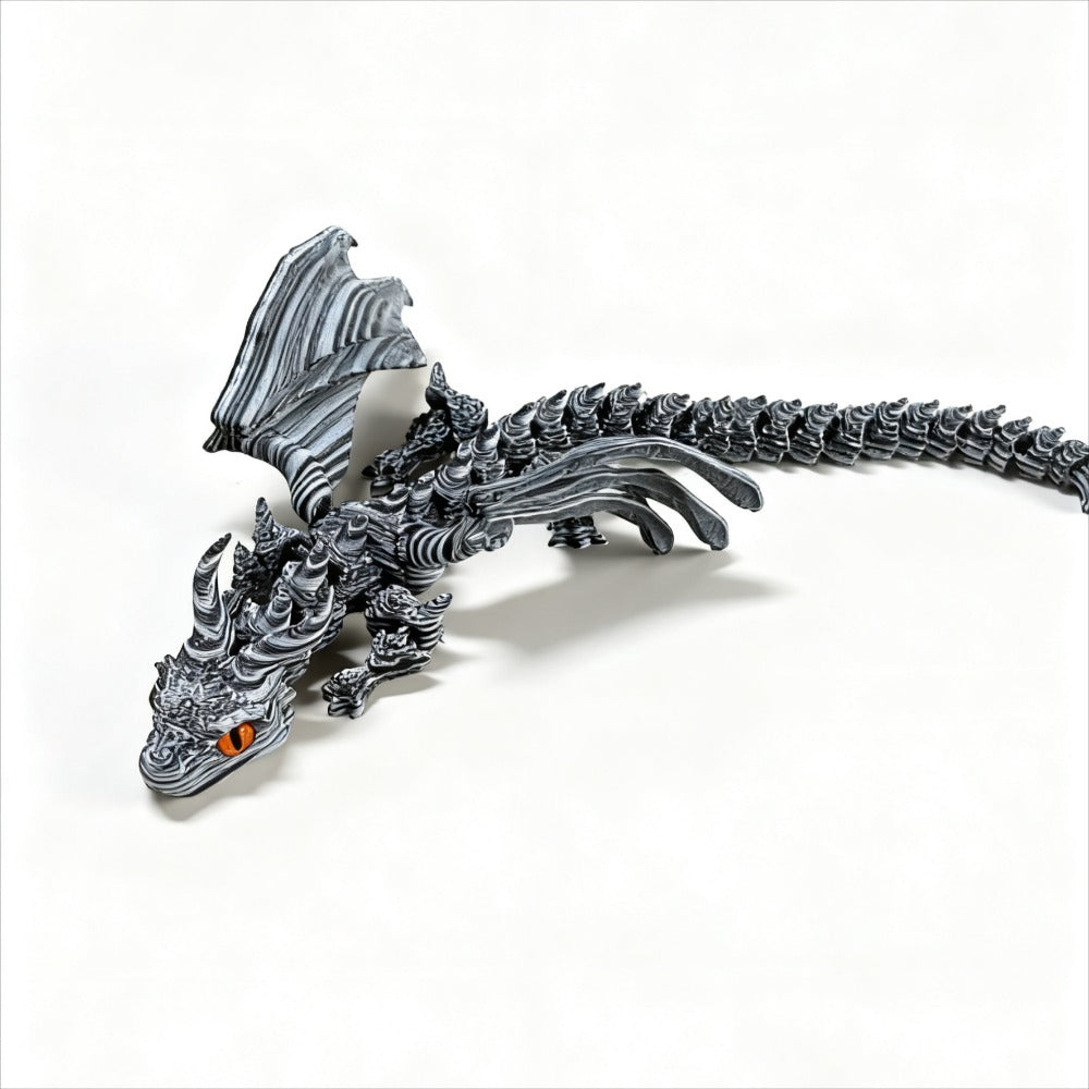 [3D Printed Dragon Statue] Cybernetic Dragon Statue, Random Eye Color - 3D Printed Black & White Swirl Figurine, Articulated Collectible Art for Desktop Display, Perfect for Teens 14+