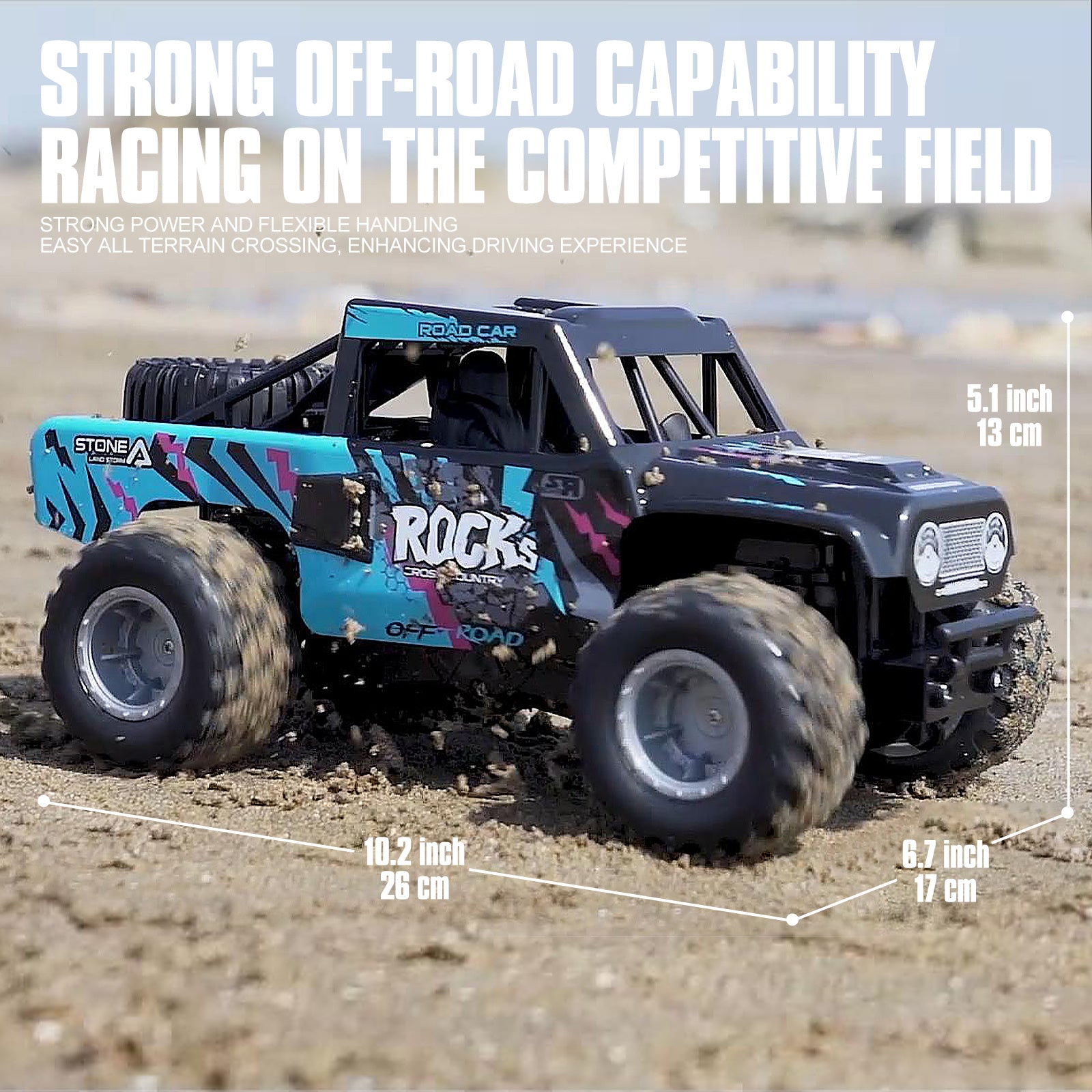 RC Trucks 4x4 Offroad Waterproof 1:16 Amphibious Remote Control Car with 2 Rechargeable Battery 4WD All Terrain Monster Truck RC Car for Boys 4-7 gift present