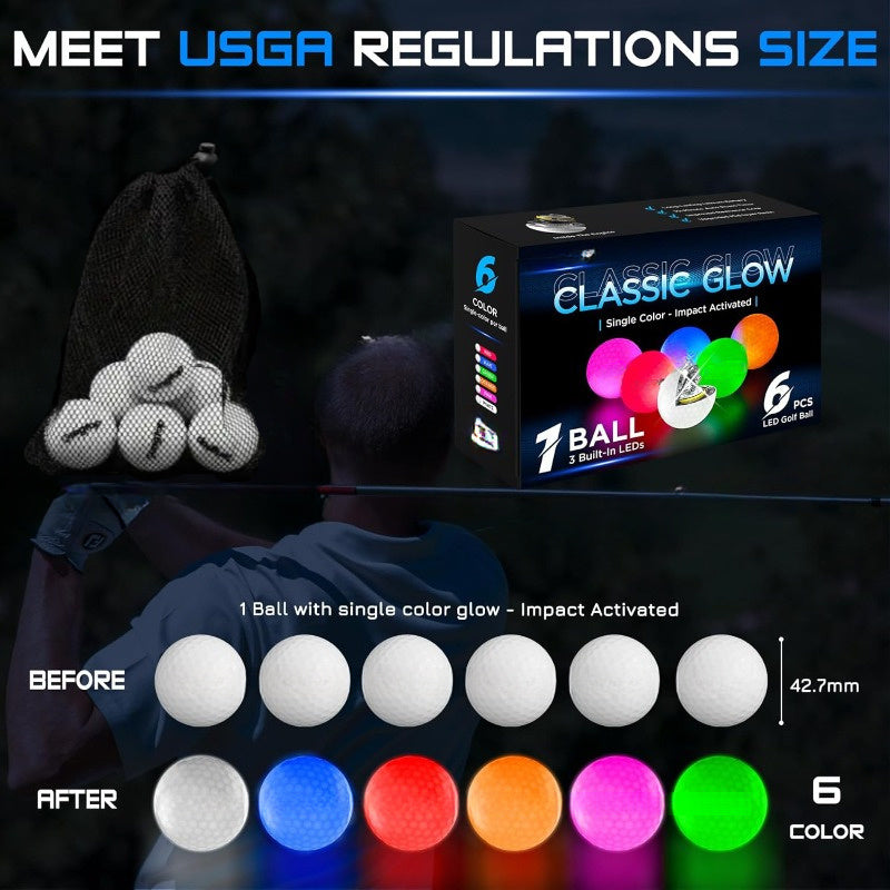 THIODOON Upgraded Glow-in-The-Dark Golf Balls - Ultra-Bright LED Golf Balls with Mesh Bag - Fun Night Golf Gift for Men & Women - Perfect for Teens & Beginners!