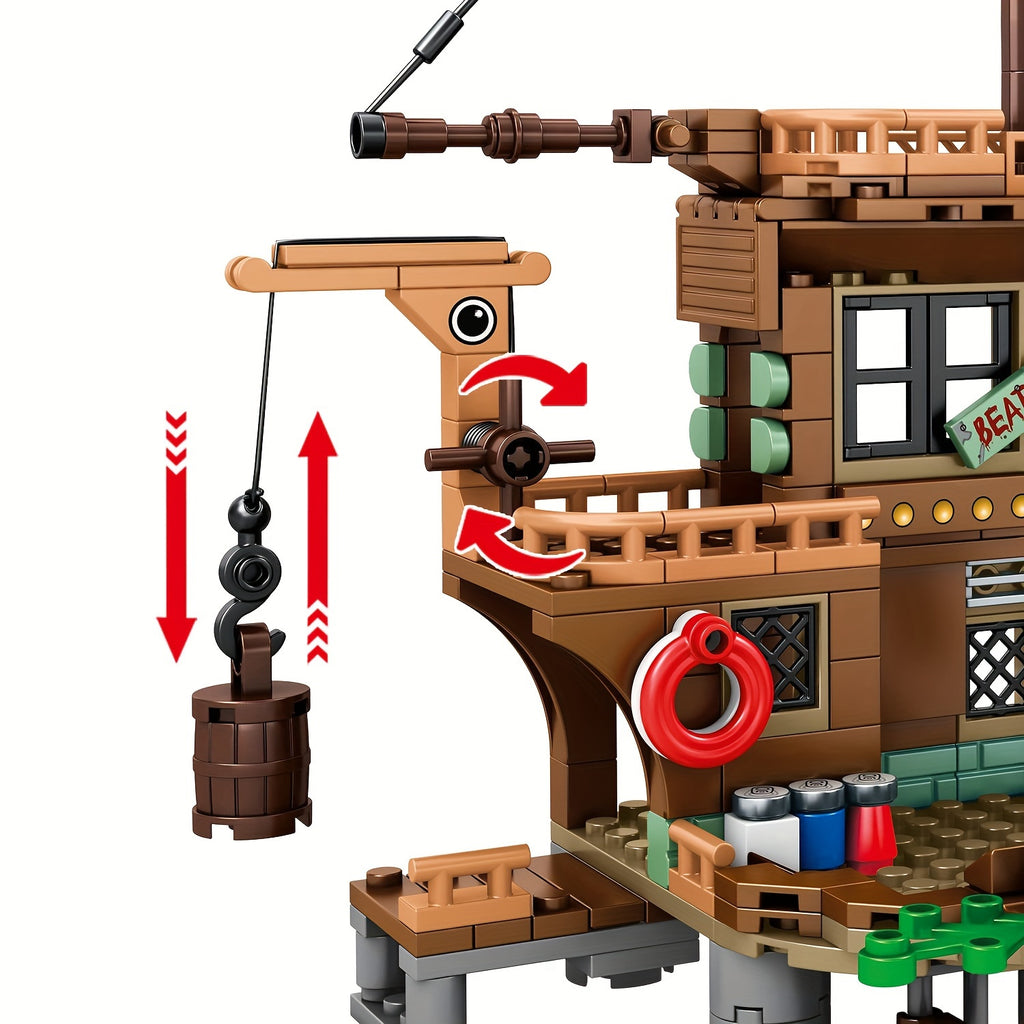 Pirate Ship Set Pirate's Wharf Supply Center Building Brick Toy, 573 Pcs