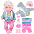 12 Inch Baby Doll with Clothes Accessories Playset: A Doll, Hat, Coat, Romper, Soft Socks, Tableware, Feeding Bottle, Diapers, Nipple for 3+ Years Old Gifts