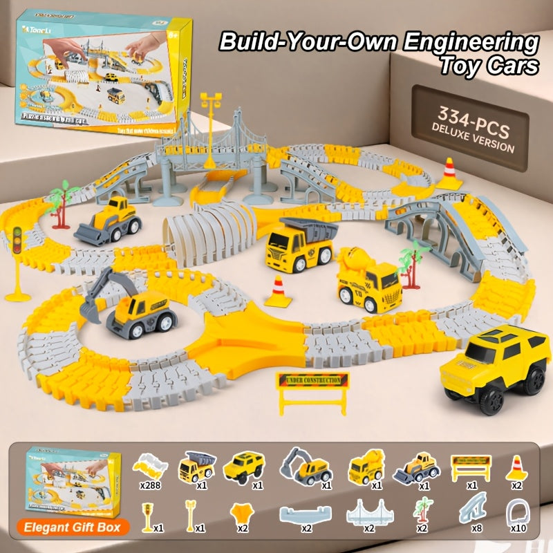 [Kids' Birthday Gifts] Tong Li Kids' Versatile Track Car Toys, Engineering Track Set, 3-8 Kids' Birthday Gifts Creative Building Electric Track Cars, Assembled Track Cars, Track Obstacle Challenge Cars, Train & Race Car Track Model Cars, High-Speed Track