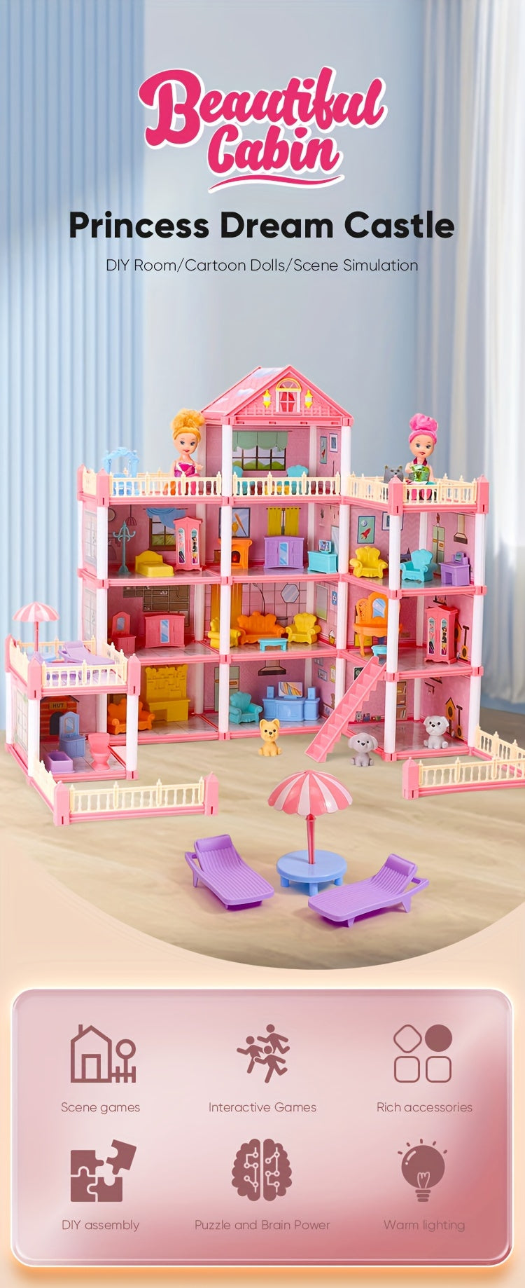 Room 10/11/14/15/20/22/26/27 Mini Doll House Doll House Princess Castle Toy Furniture Additions, Doll Villa, Logical Thinking, Princess Christmas Birthday Gifts Toys for 3+ Year Old Girls