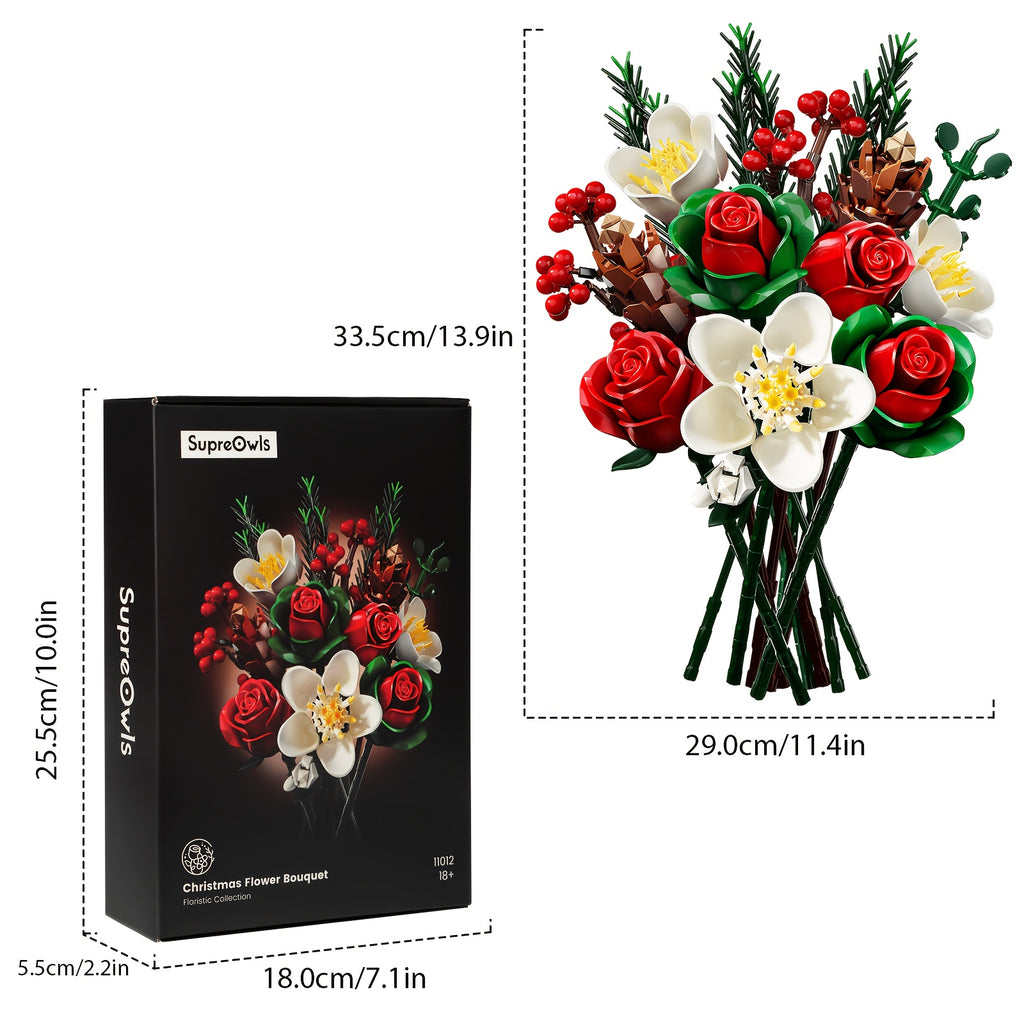 Rose and Lily Artificial Flower Decoration DIY Building Block Bouquet Toy Set, Girls' Birthday Gift, Mother's Day Gift, Rose Bouquet, Artificial Flower, Healing Flower Series Bouquet, Suitable for Desktop Decoration Flowers